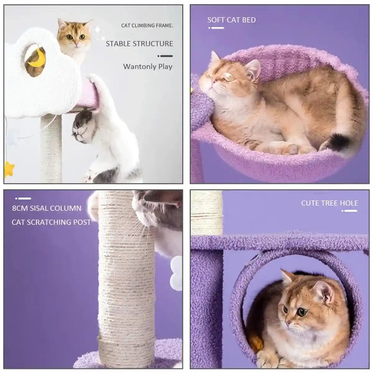 Multilevel Cat Tree Scratching Post with Playhouse and Interactive Toys