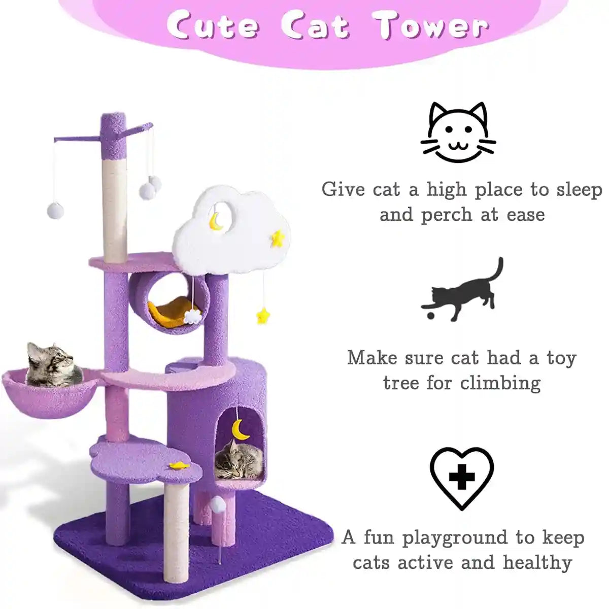 Multilevel Cat Tree Scratching Post with Playhouse and Interactive Toys