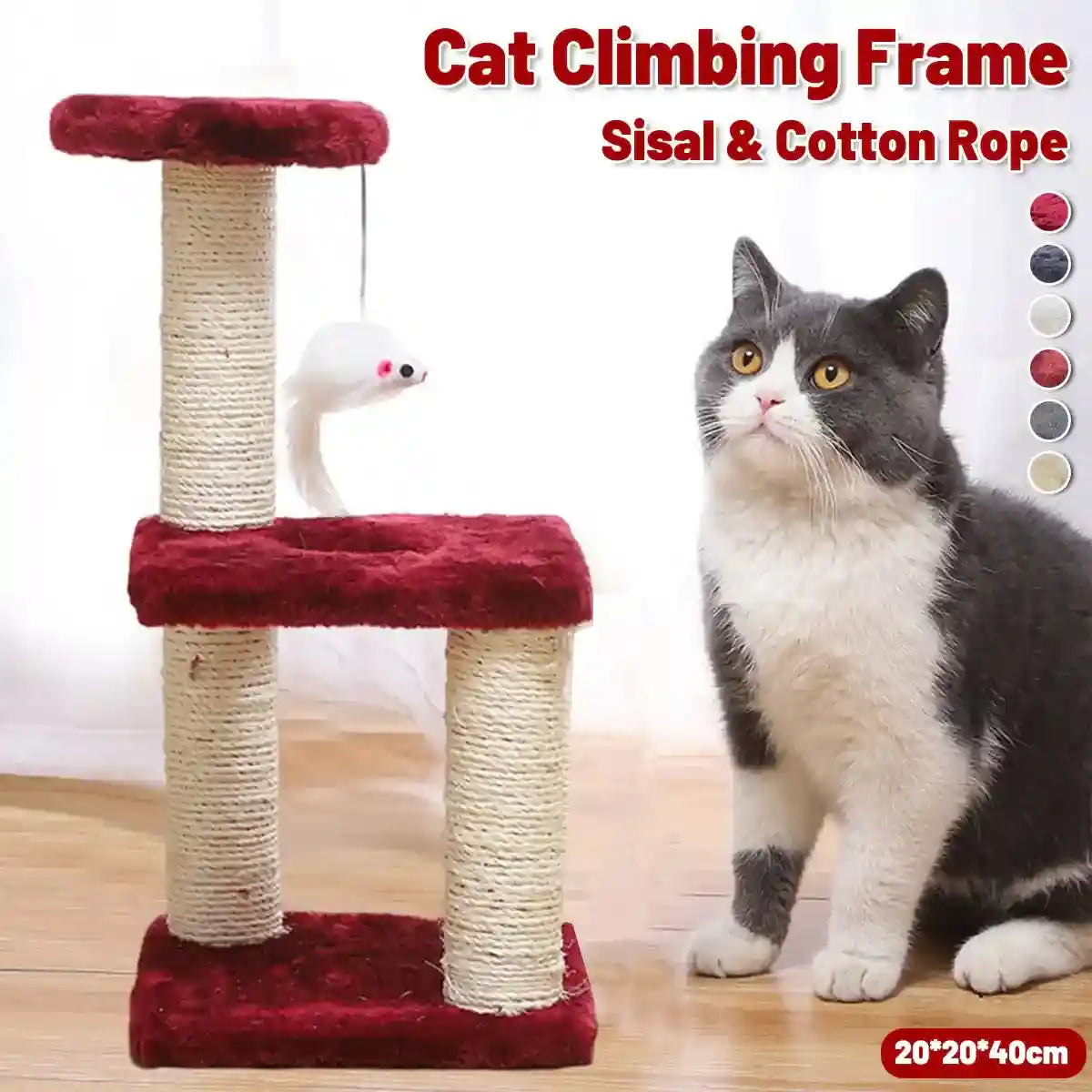 Compact Cat Climbing Post with Sisal and Hanging Toy for Kittens