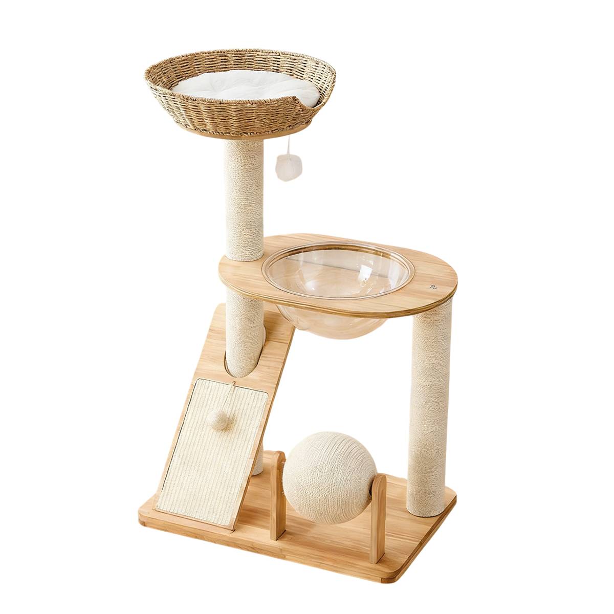 Solid Wood Cat Tree With Sisal Post And Capsule