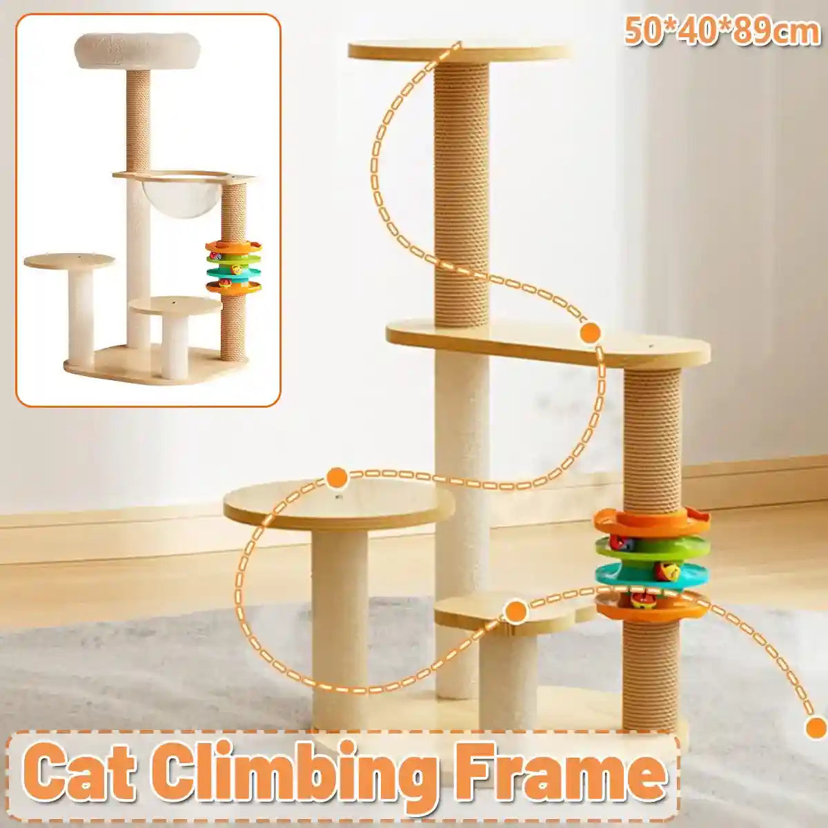 Multifunctional Cat Climbing Frame with Capsule Bed and Turntable Toys
