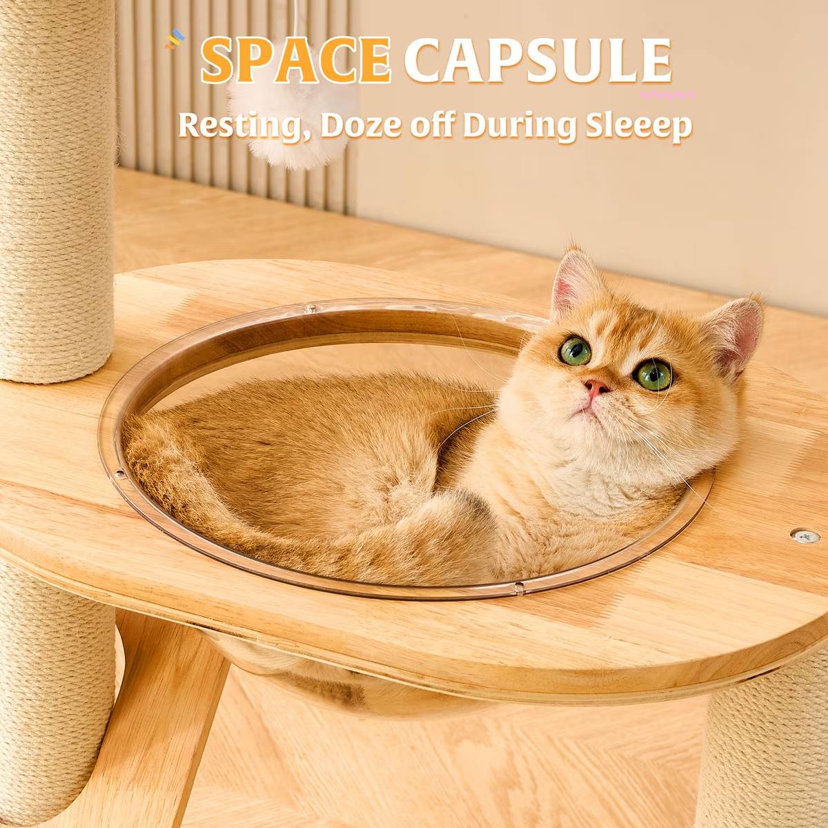 Solid Wood Cat Tree With Sisal Post And Capsule