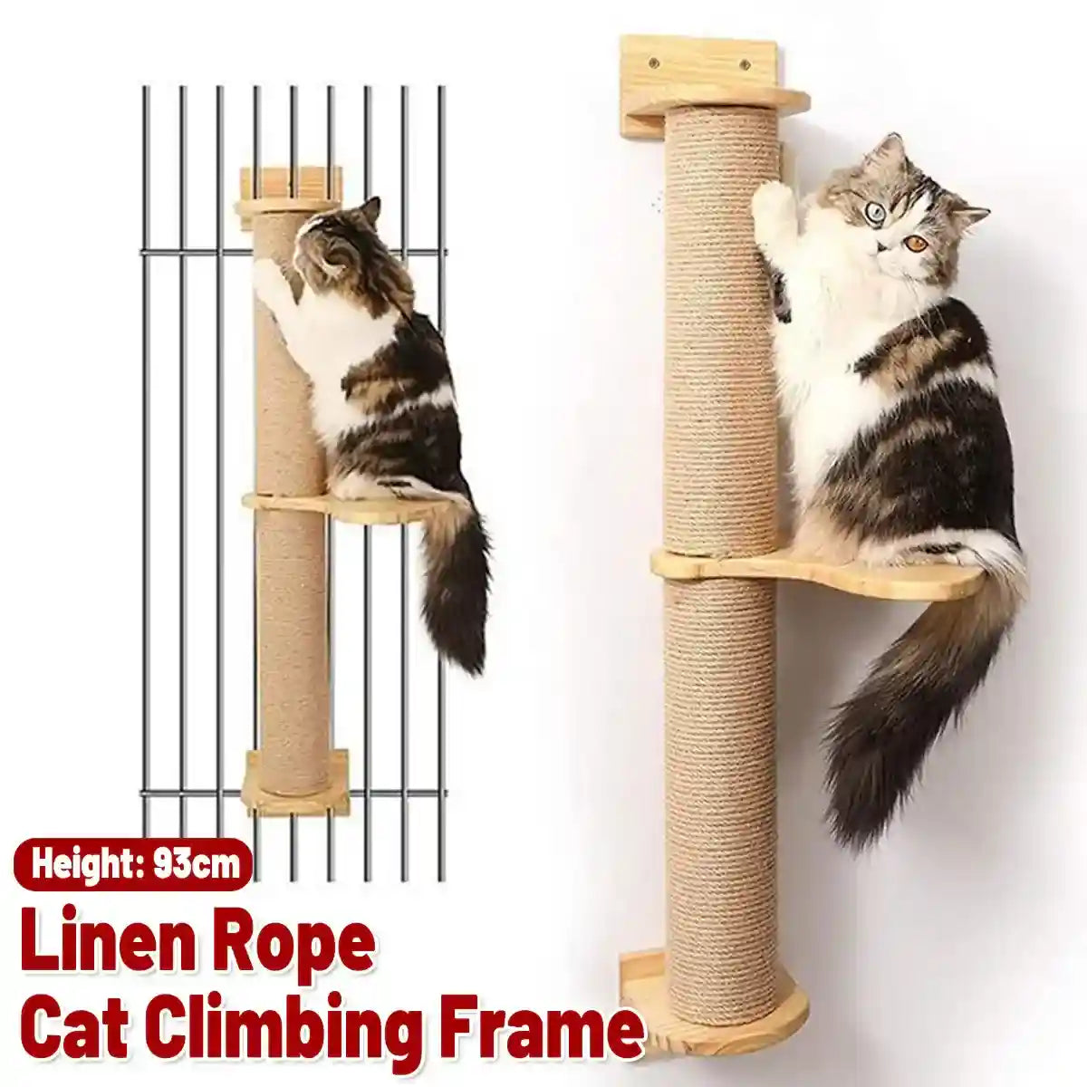 Wall-Mounted Cat Climbing Post with Rotatable Step Platform