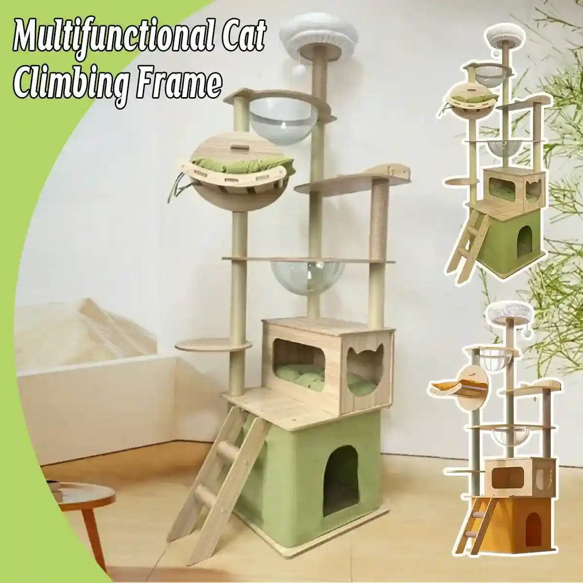 wooden multi-level cat tower for large cats