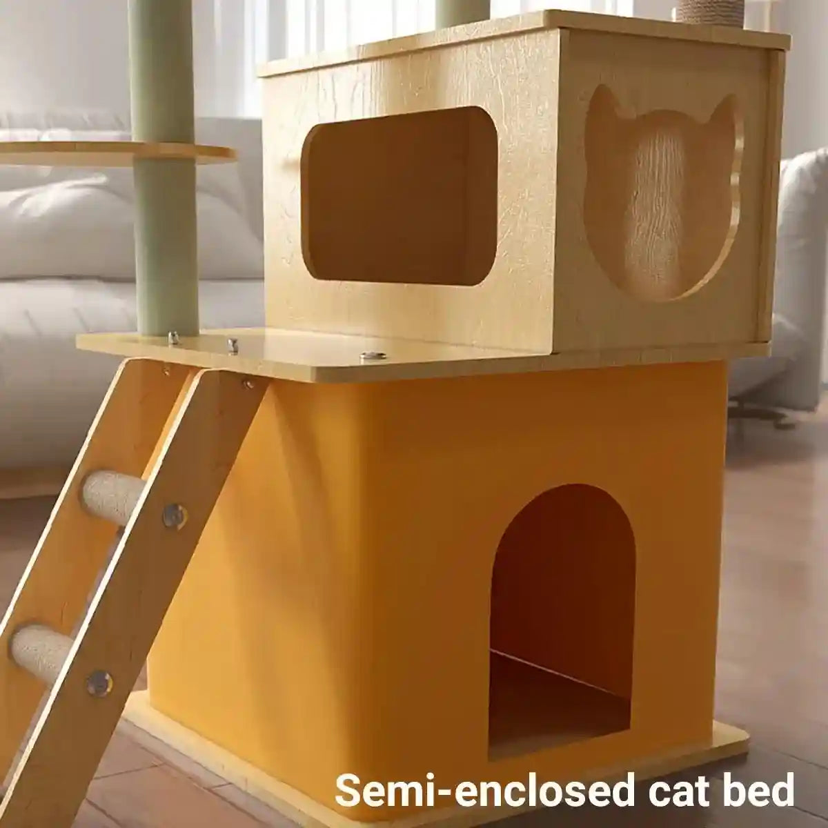 Spacious Wooden Cat Tower for Large Cats with Capsule Beds & Scratching Posts