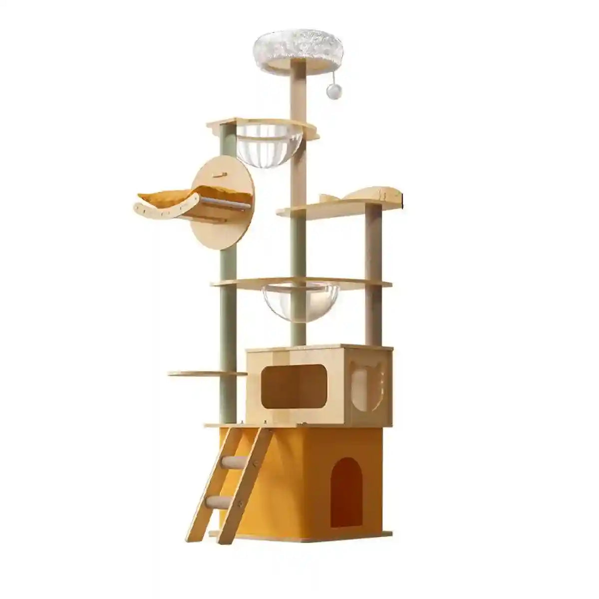 Spacious Wooden Cat Tower for Large Cats with Capsule Beds & Scratching Posts