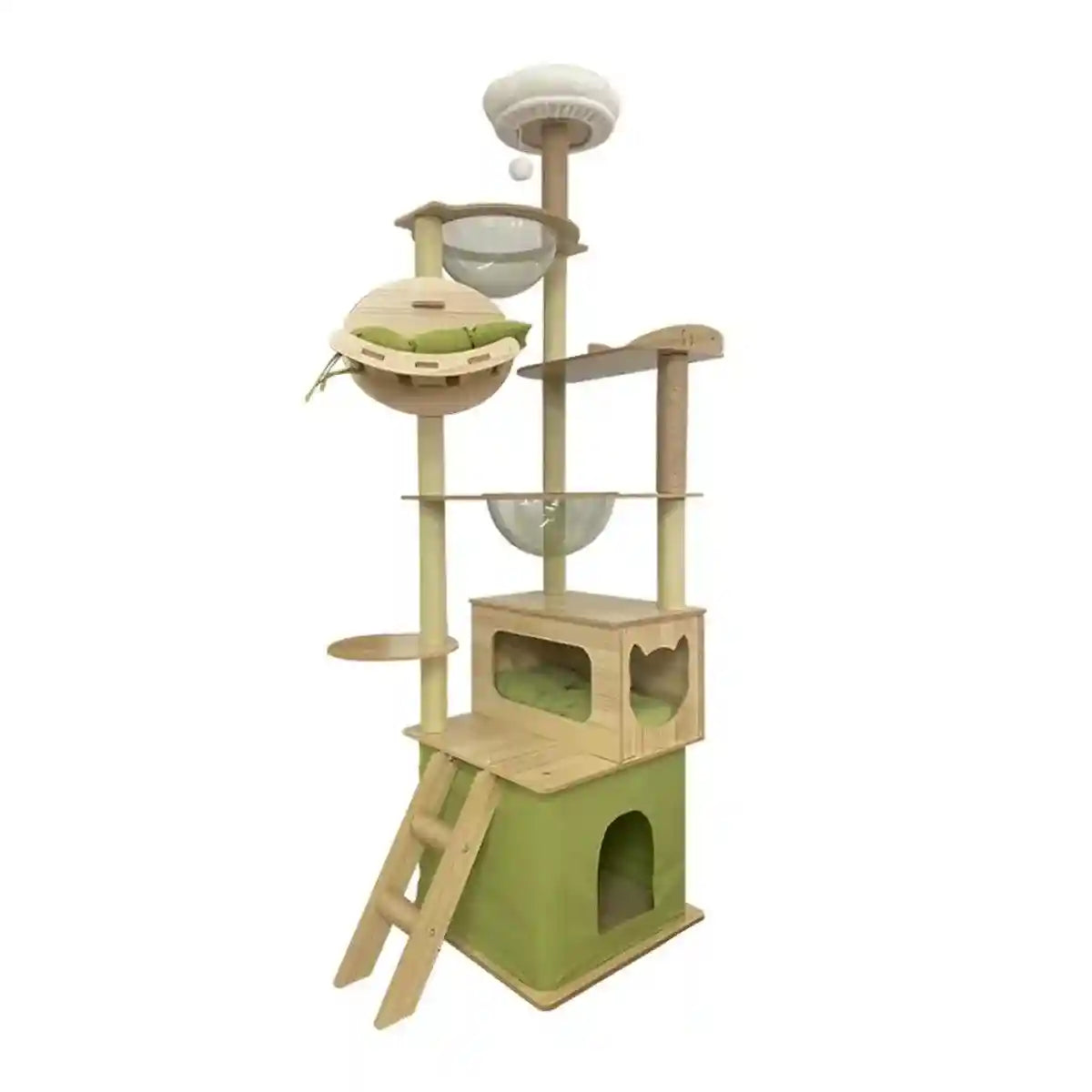 Spacious Wooden Cat Tower for Large Cats with Capsule Beds & Scratching Posts
