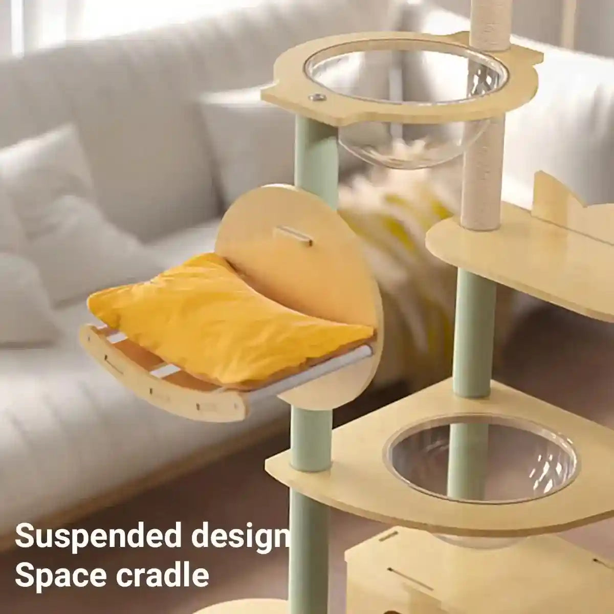 Spacious Wooden Cat Tower for Large Cats with Capsule Beds & Scratching Posts