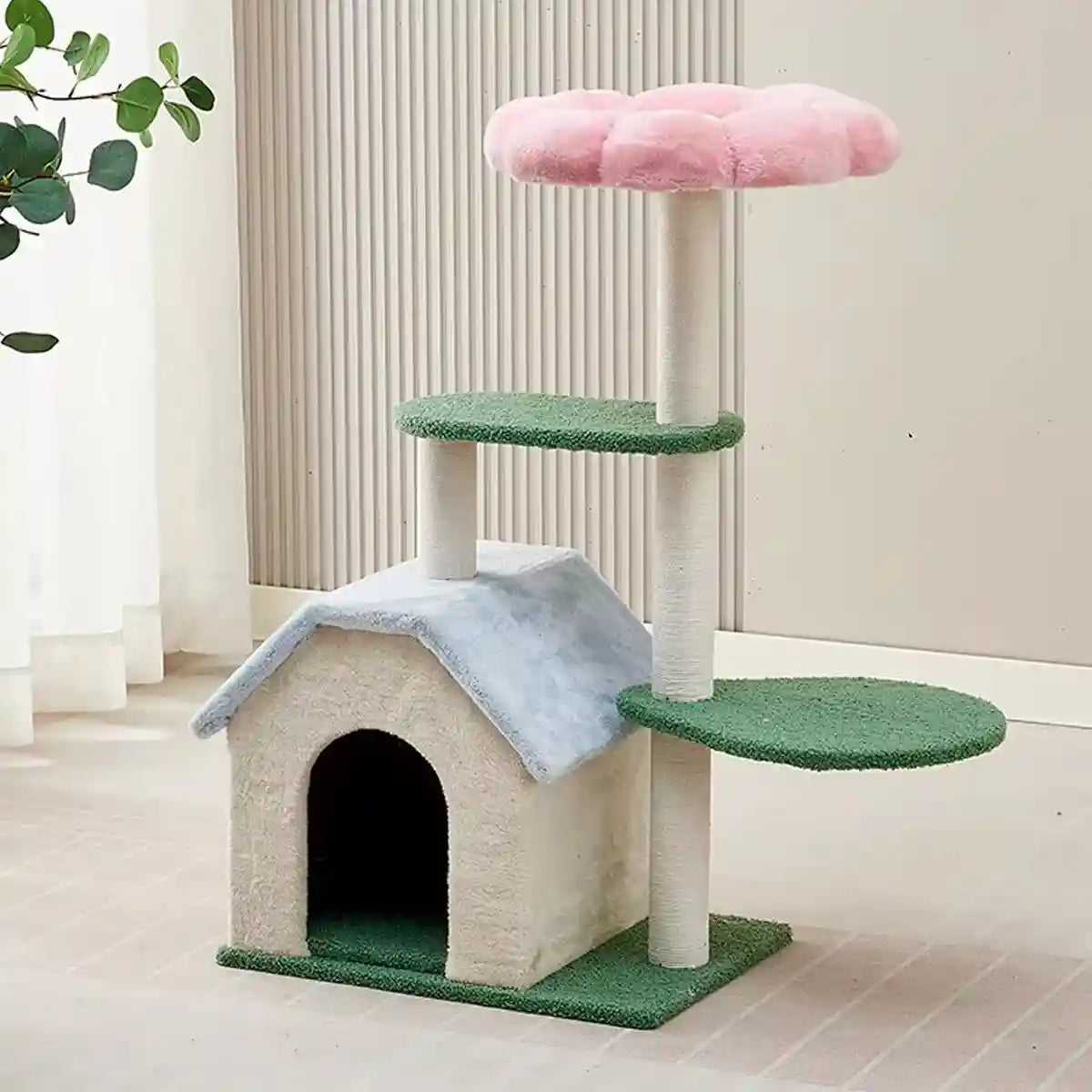 Plush Flower Cat Climbing Tree With Condo Multi-Level Cat Tower