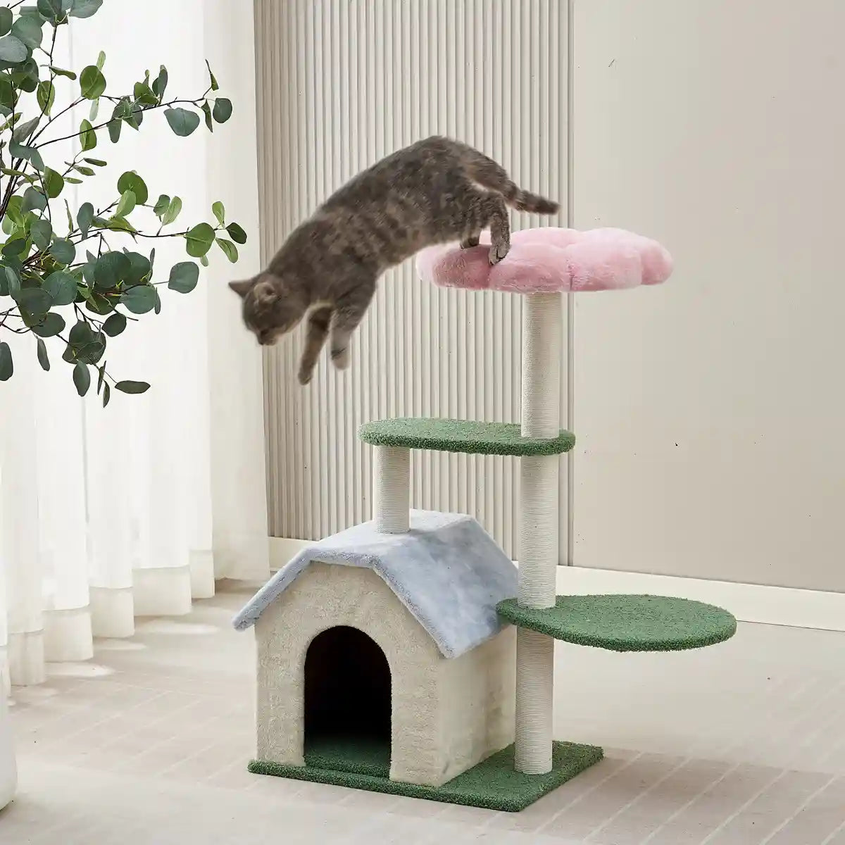 Plush Flower Cat Climbing Tree With Condo Multi-Level Cat Tower
