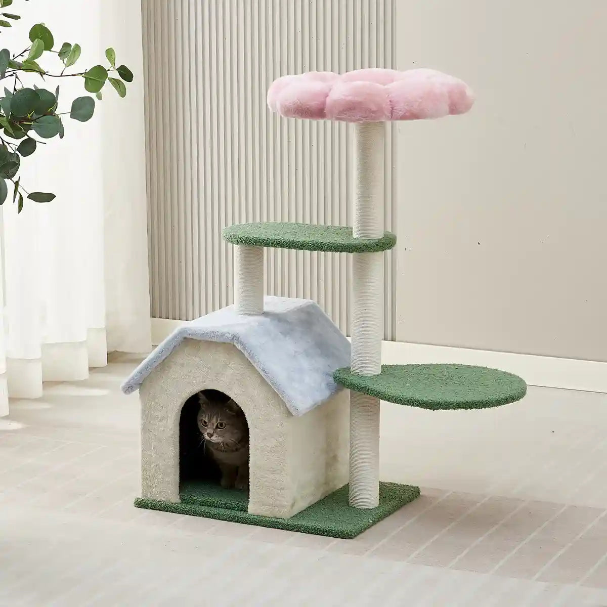 Plush Flower Cat Climbing Tree With Condo Multi-Level Cat Tower