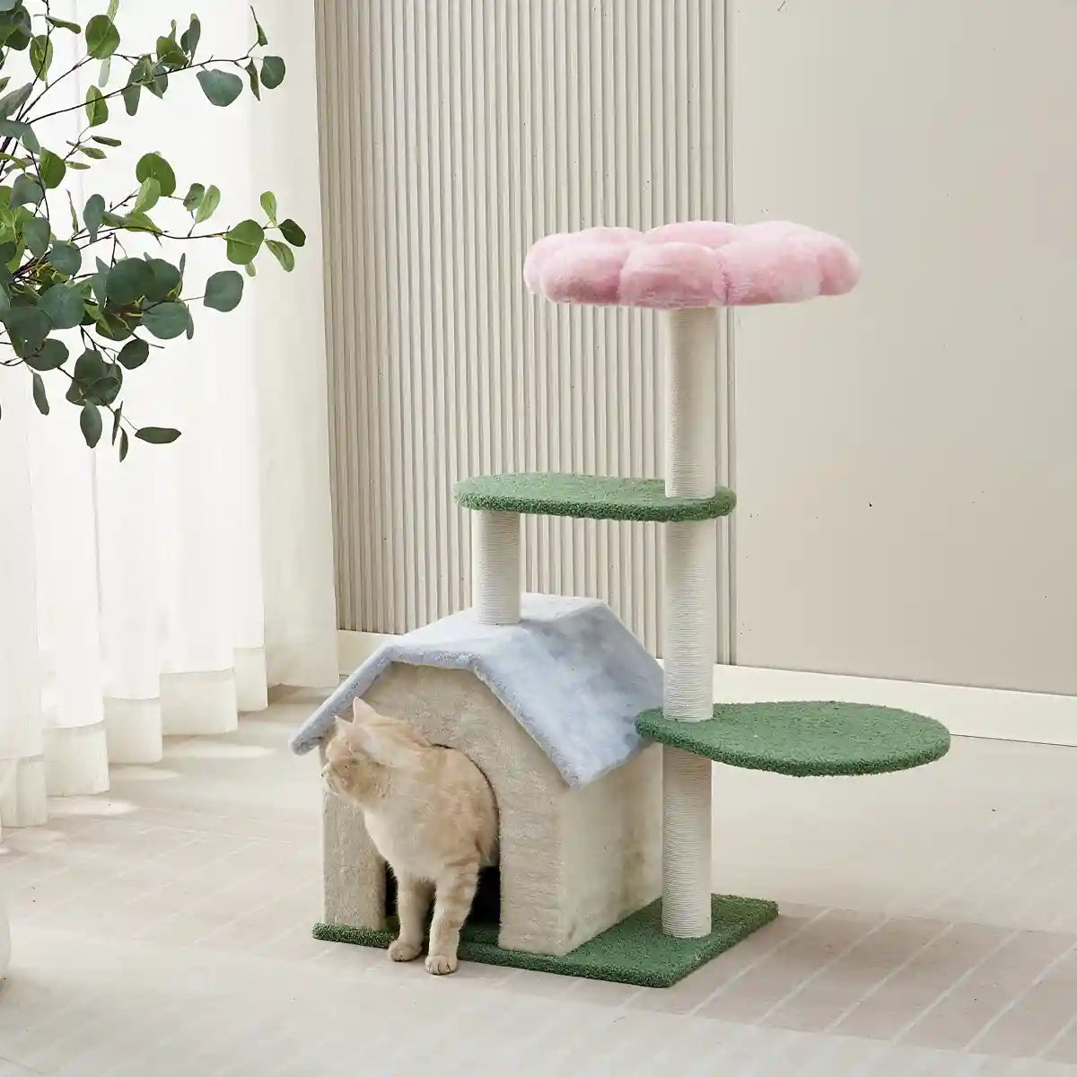 Plush Flower Cat Climbing Tree With Condo Multi-Level Cat Tower