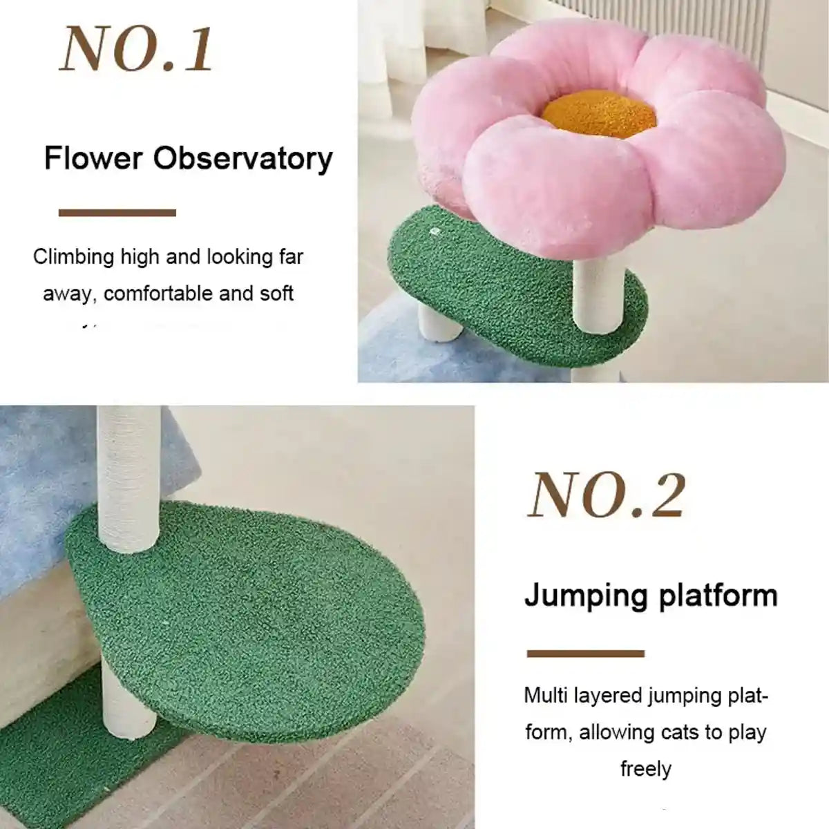 Plush Flower Cat Climbing Tree With Condo Multi-Level Cat Tower