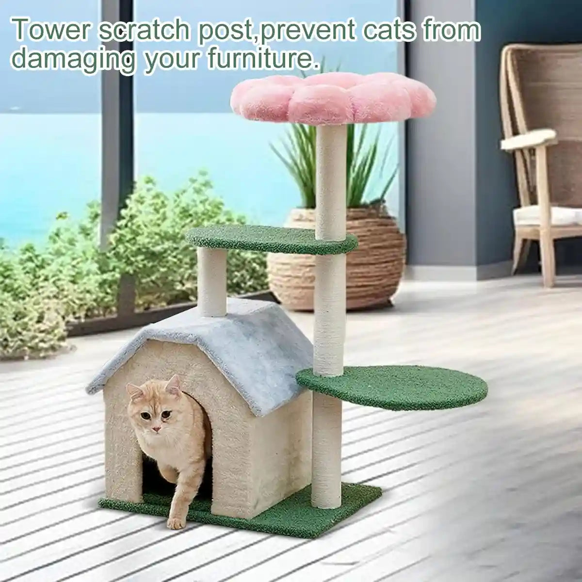 Plush Flower Cat Climbing Tree With Condo Multi-Level Cat Tower