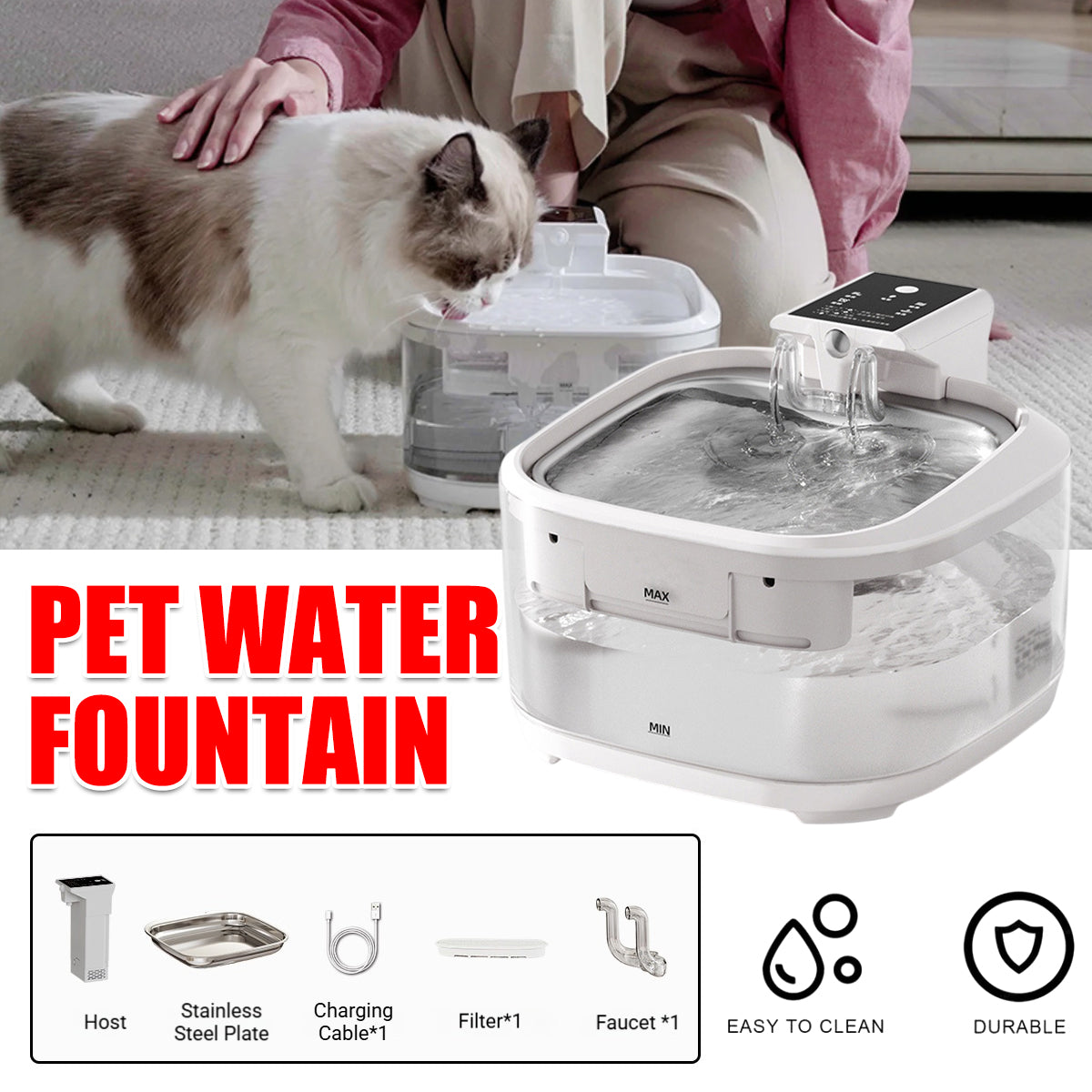 Smart Pet Water Fountain with Stainless Steel Tray