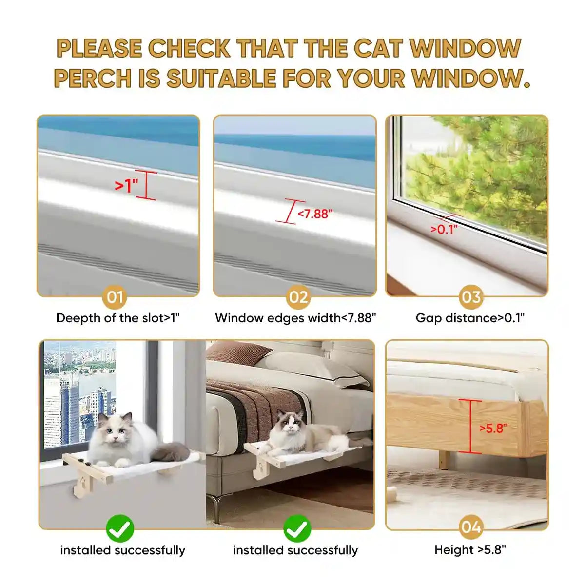 Wooden Cat Hammock Window Perch Comfortable Indoor Bed For Cats
