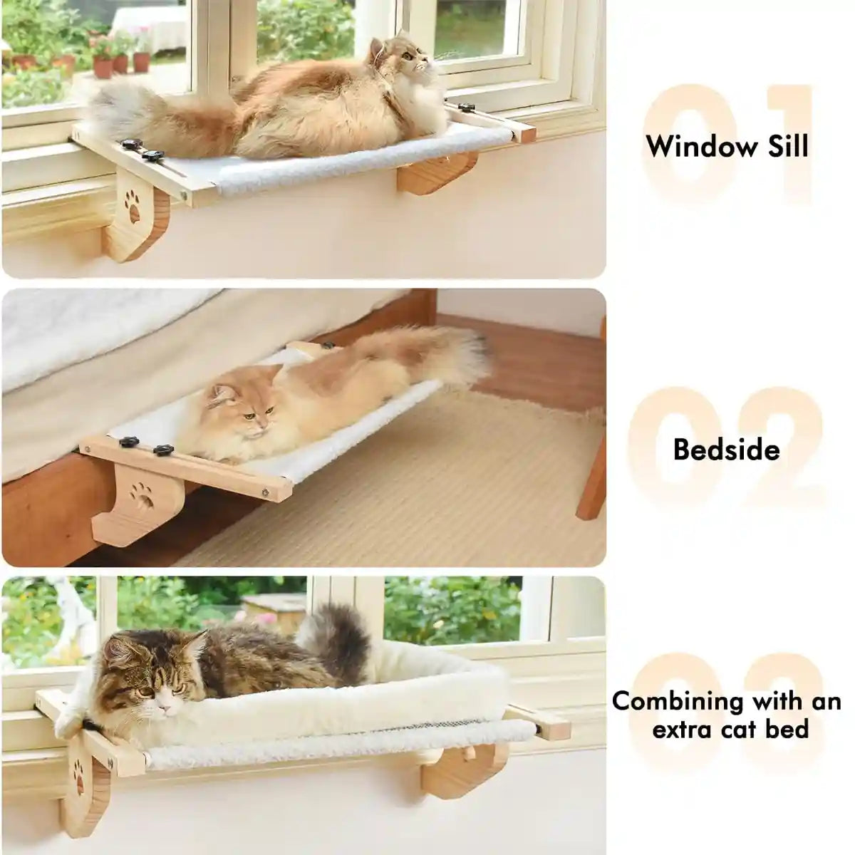 Wooden Cat Hammock Window Perch Comfortable Indoor Bed For Cats
