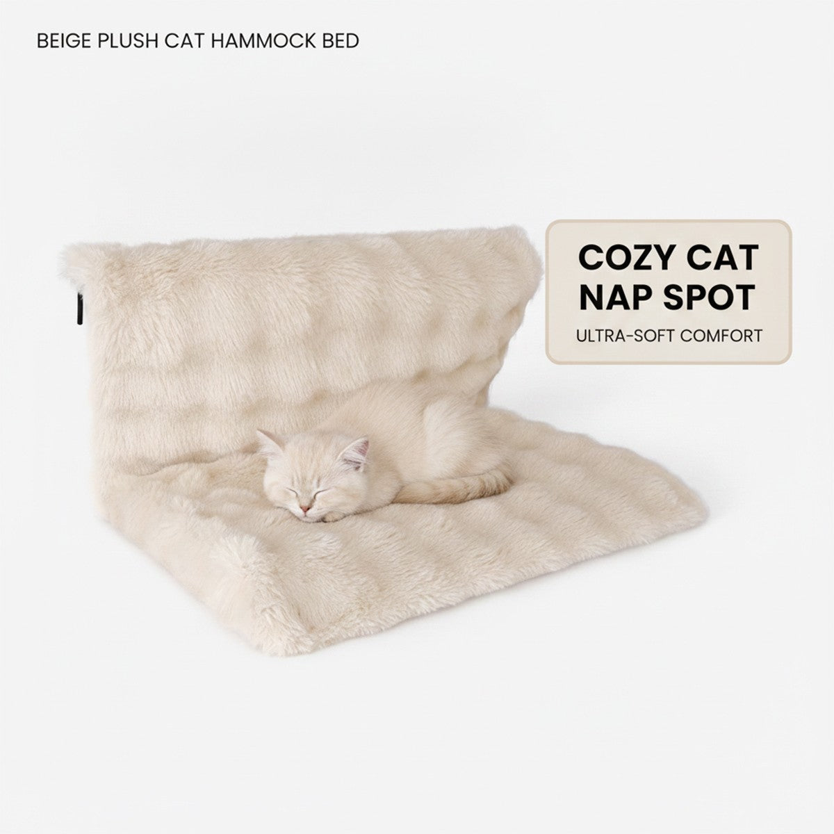 Beige Plush Bedside Cat Hammock with Backrest