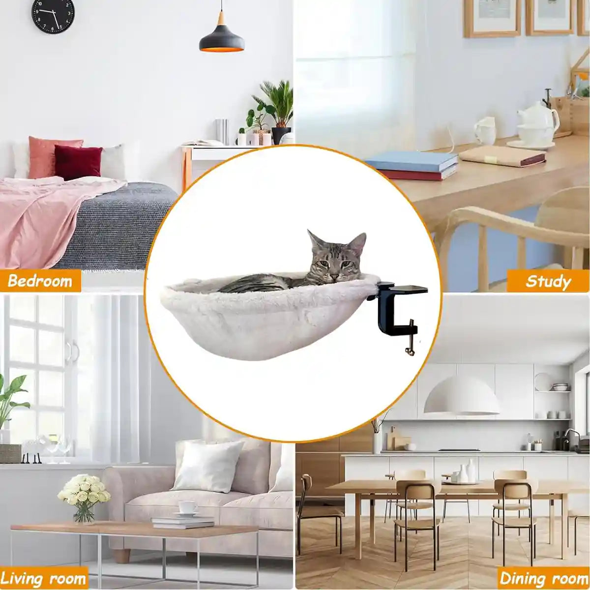 Adjustable Cat Hammock for Desk with Soft Faux Rabbit Fur