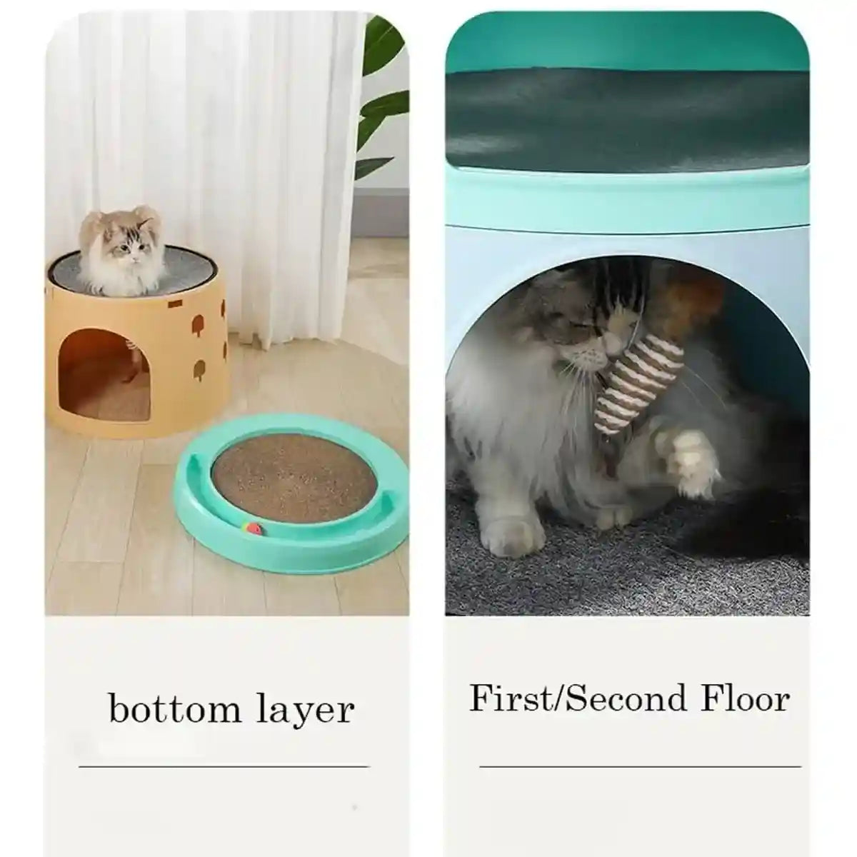 Space-Saving Cat Tower Bed with Scratcher & Toys for Multi-Cat Homes