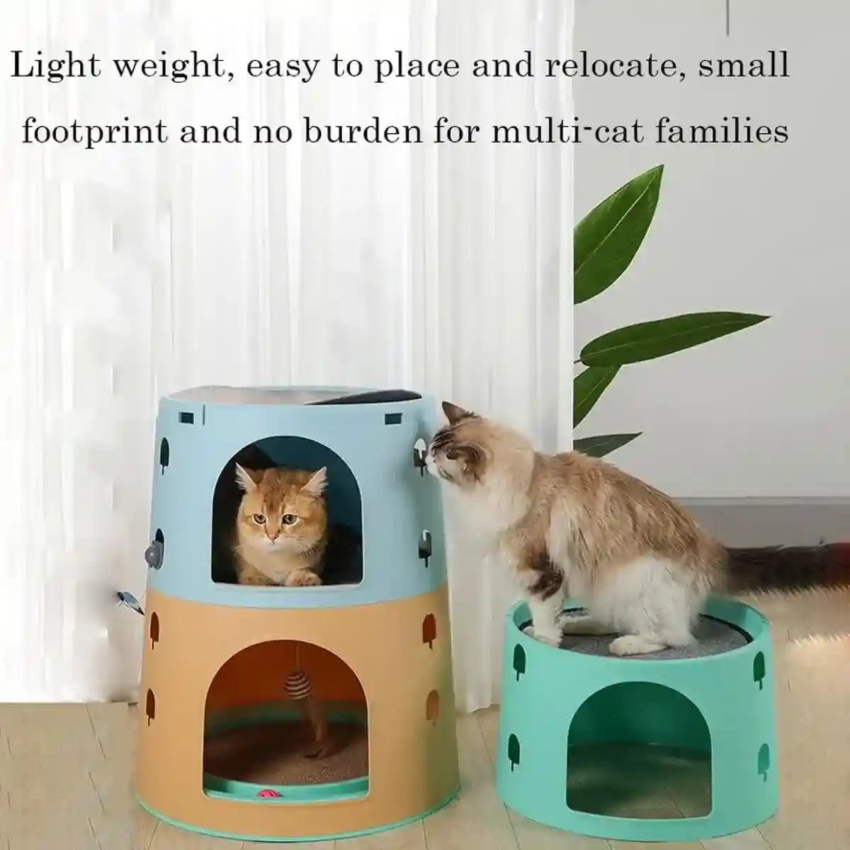 Space-Saving Cat Tower Bed with Scratcher & Toys for Multi-Cat Homes
