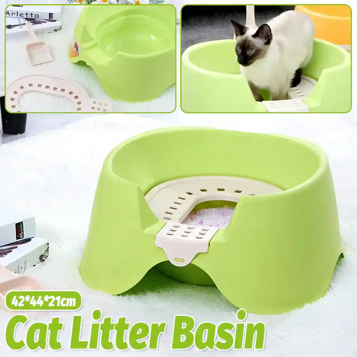 Open Cat Litter Box with Toilet Ring and Scoop Squat Style Design