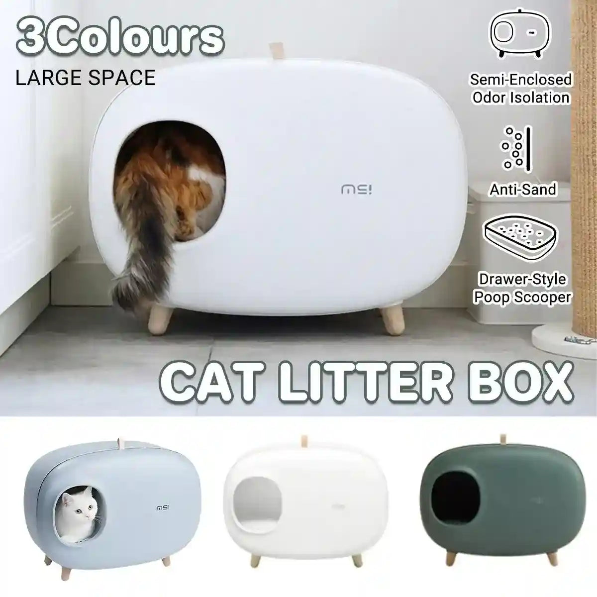 Makesure Cat Litter Box Semi-closed Cat Supplies Cat Toilet Drawer Large Cat Litter Box