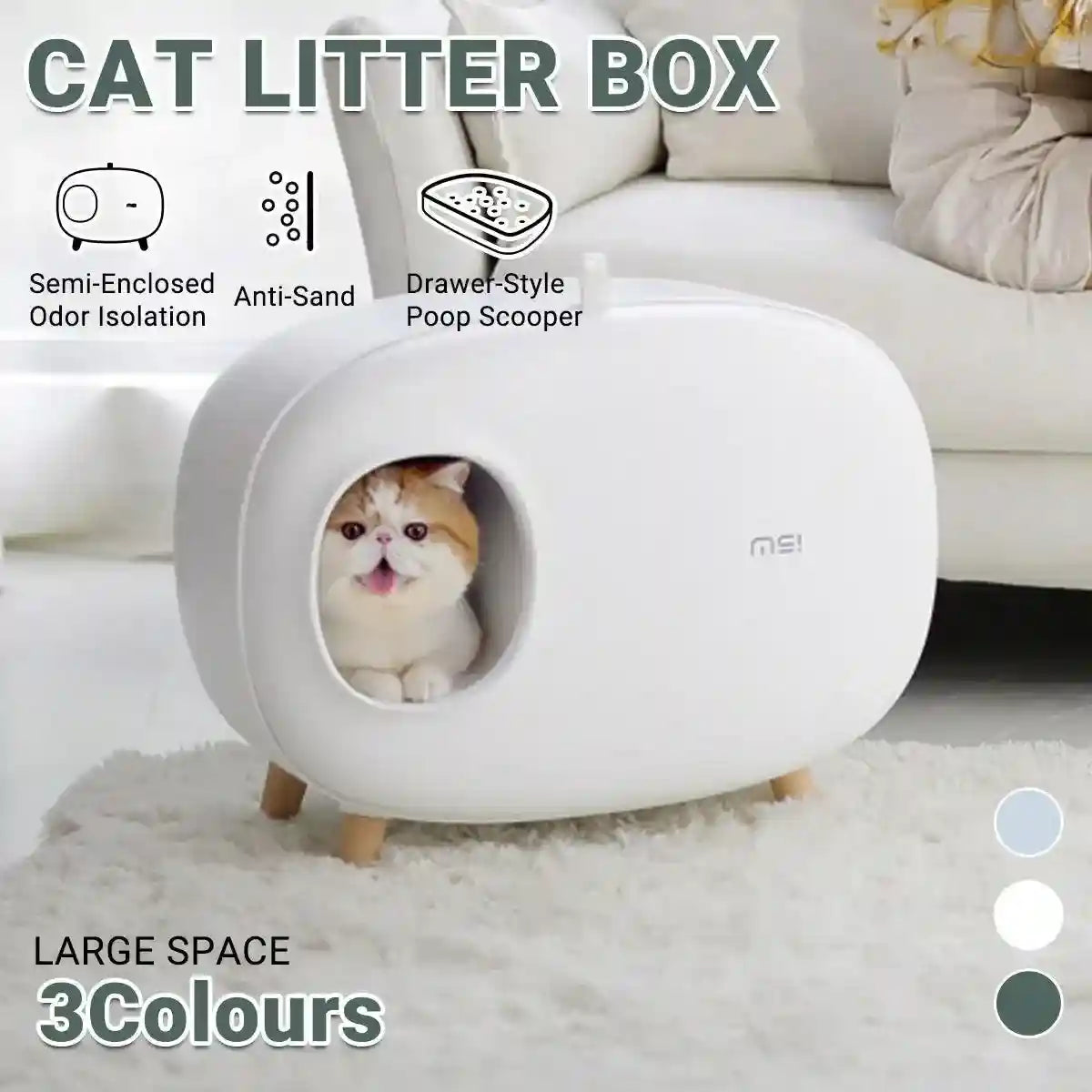 Makesure Cat Litter Box Semi-closed Cat Supplies Cat Toilet Drawer Large Cat Litter Box