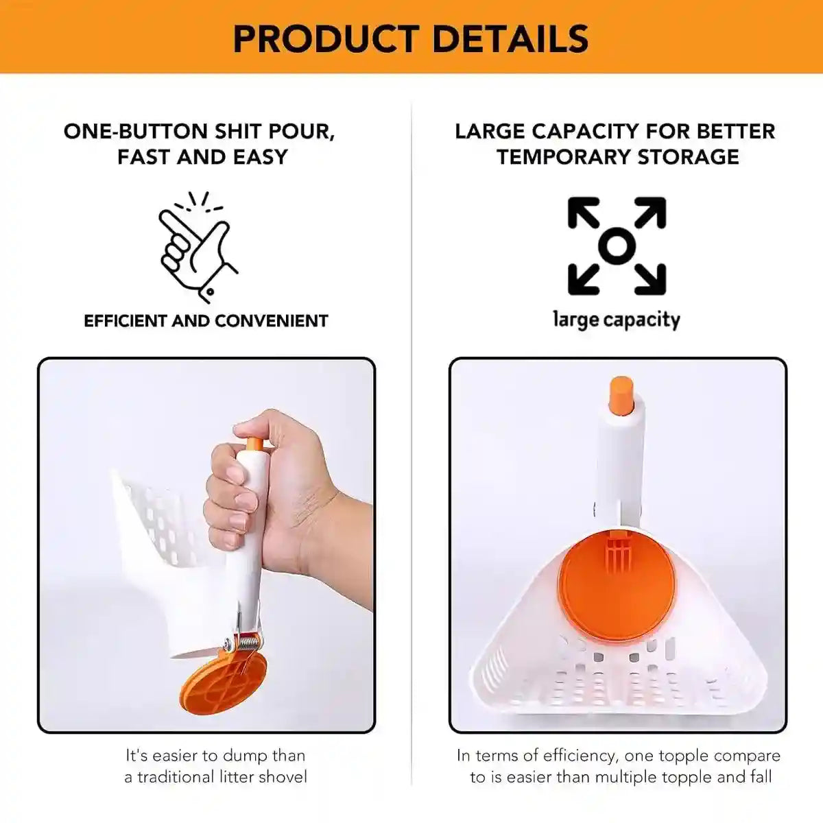 Sharp Angle Litter Scoop With One-Button Disposal For Easy Cleaning