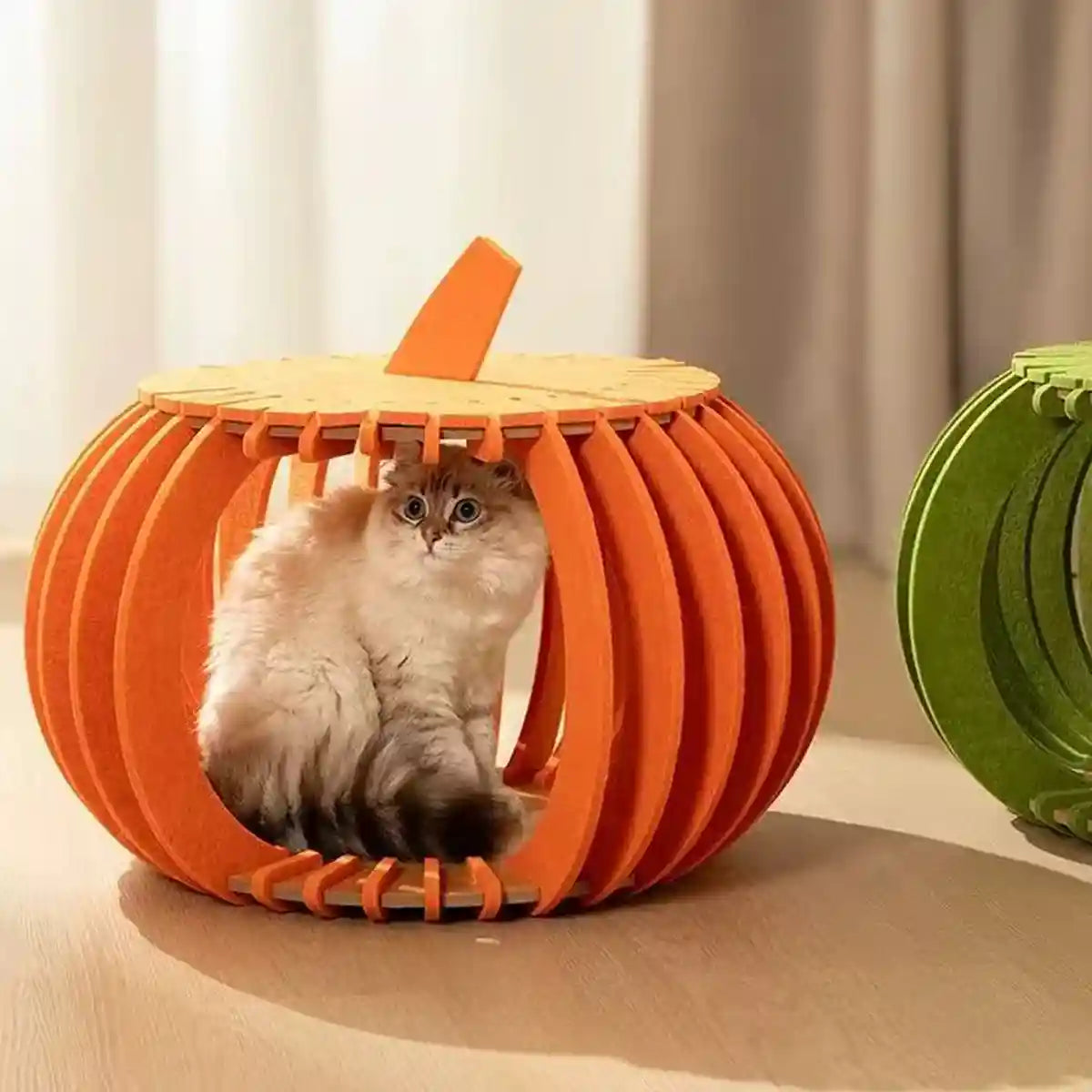 Pumpkin Felt Cat House Bed with Wooden Base 2 Colours