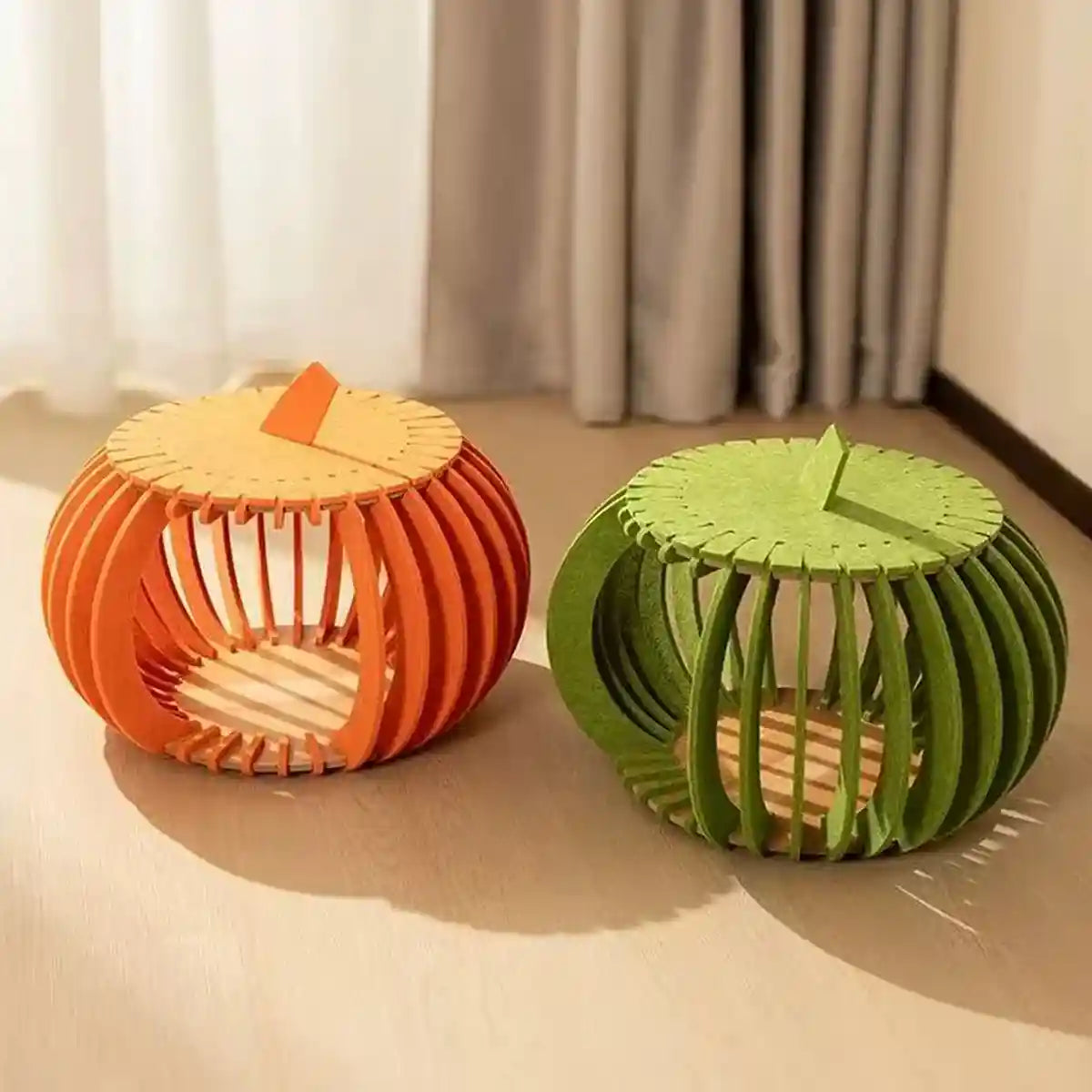 Pumpkin Felt Cat House Bed with Wooden Base 2 Colours