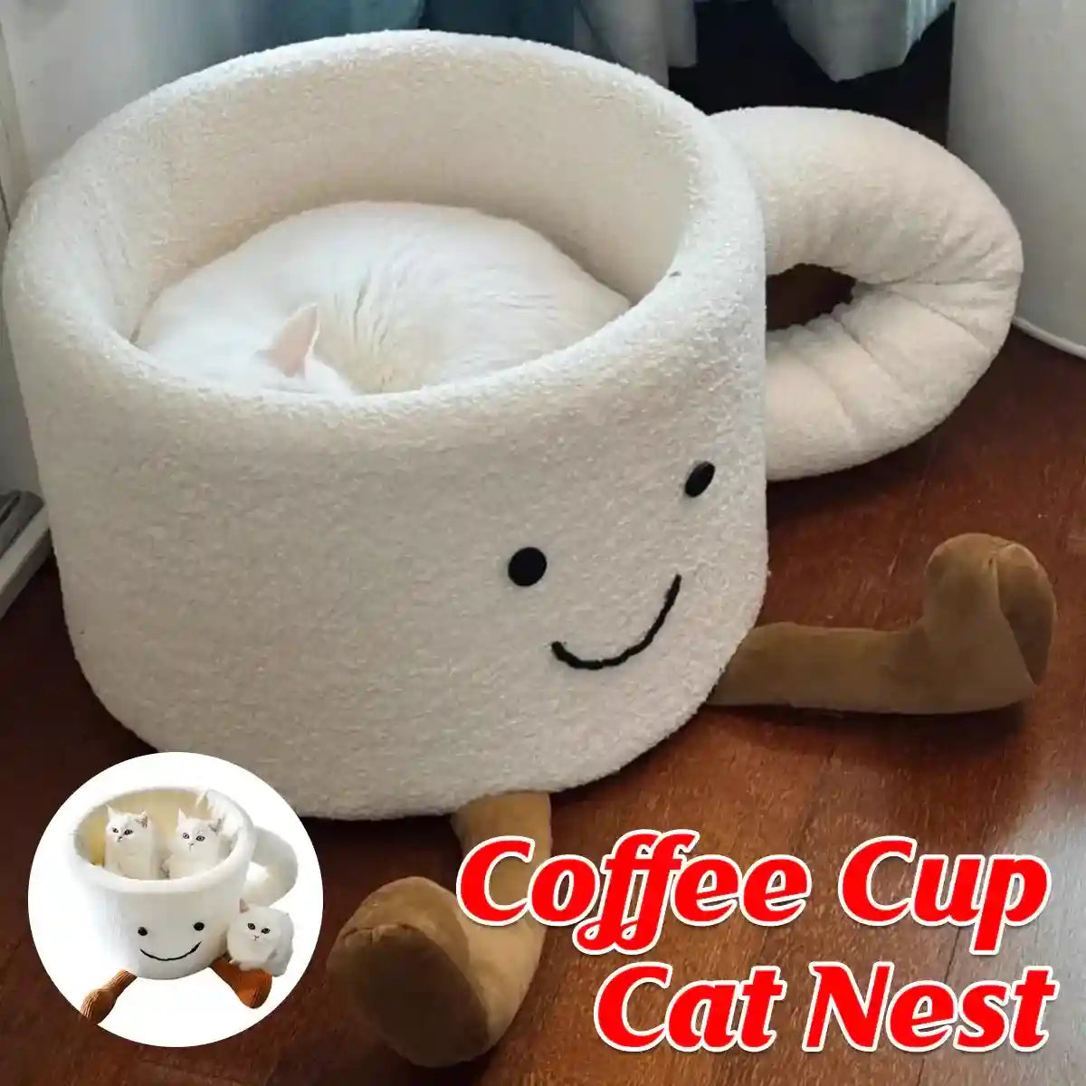 Cute Coffee Cup Cat Nest Bed for Indoor Cats and Kittens