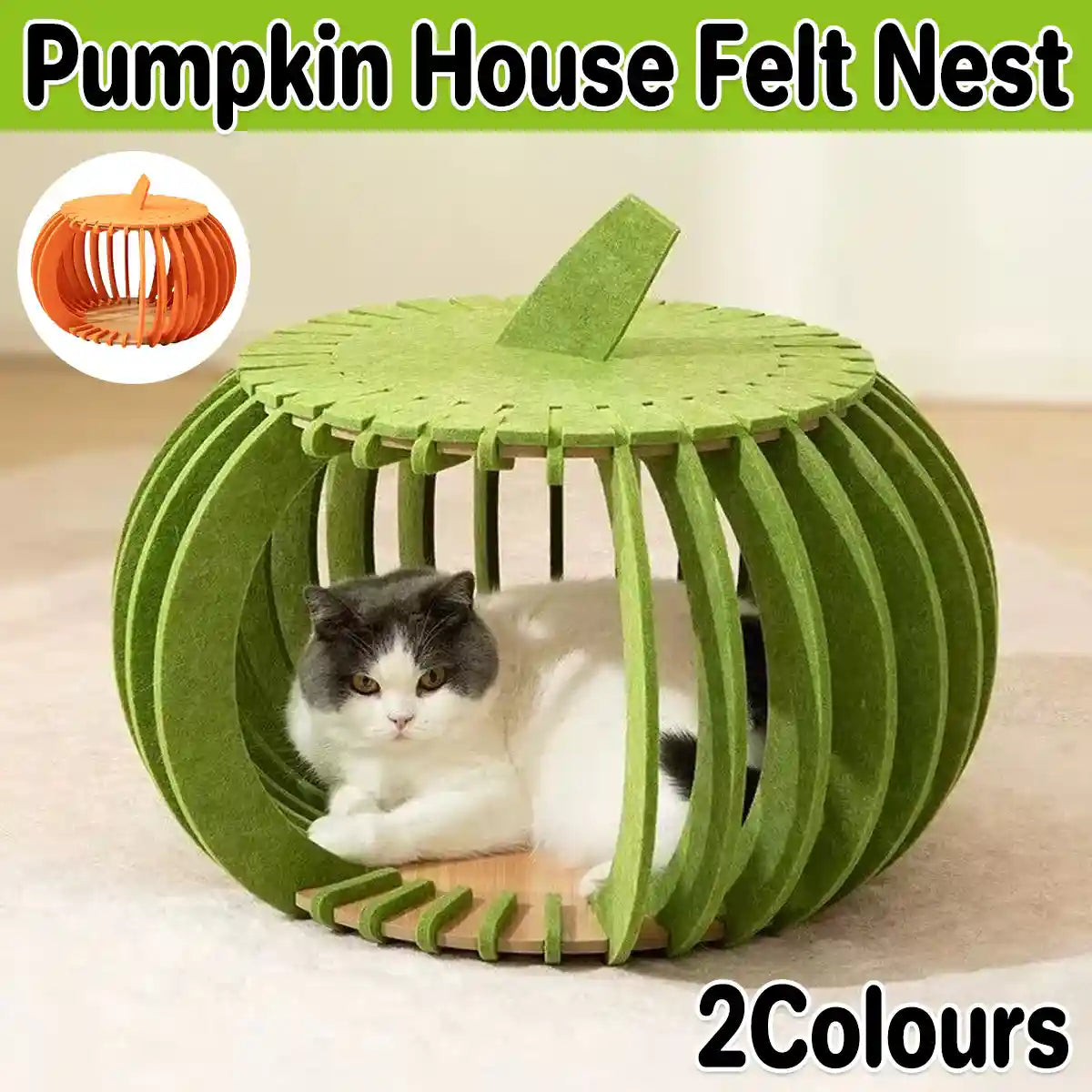 Pumpkin Felt Cat House Bed with Wooden Base 2 Colours