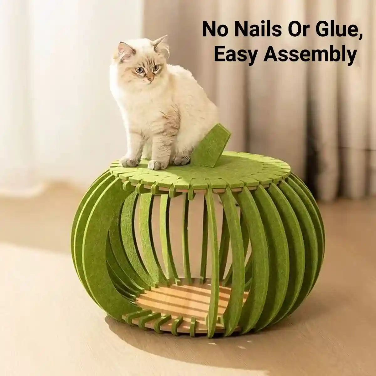 Pumpkin Felt Cat House Bed with Wooden Base 2 Colours