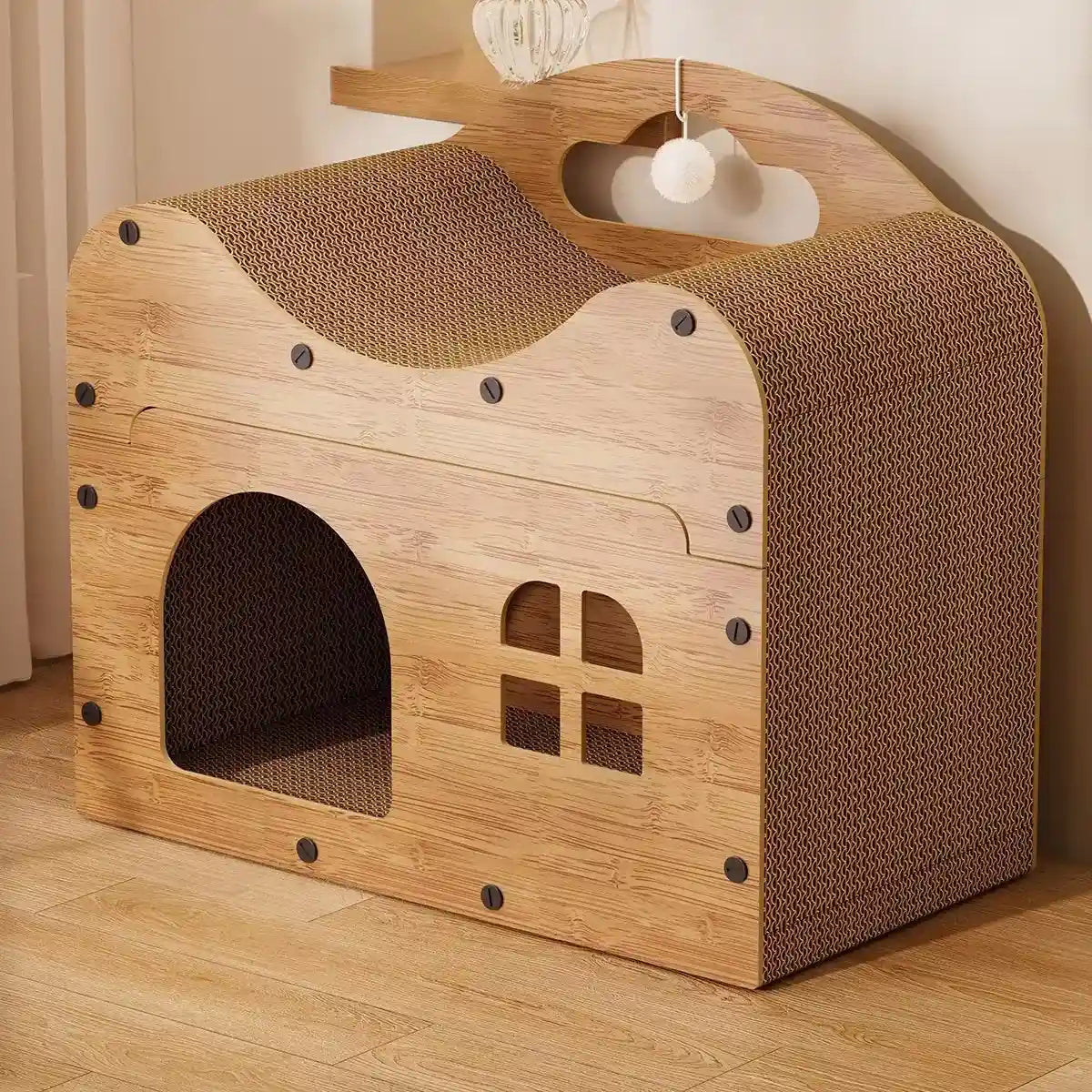 Wooden Cat Scratching House with Sisal Pad