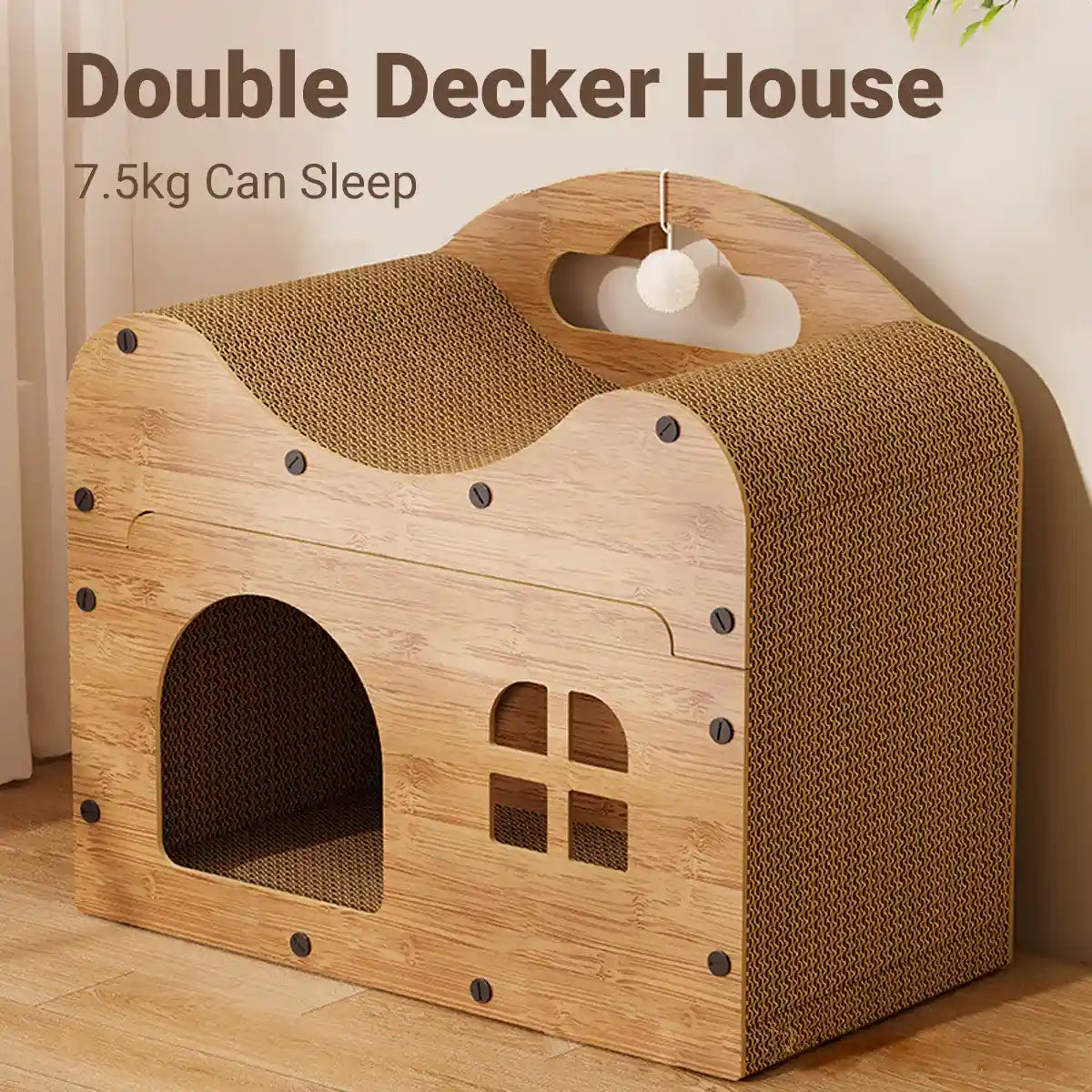 Wooden Cat Scratching House with Sisal Pad