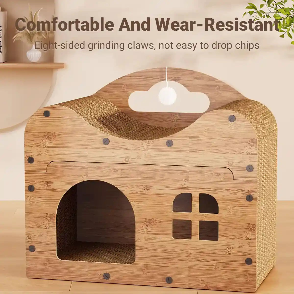 Wooden Cat Scratching House with Sisal Pad