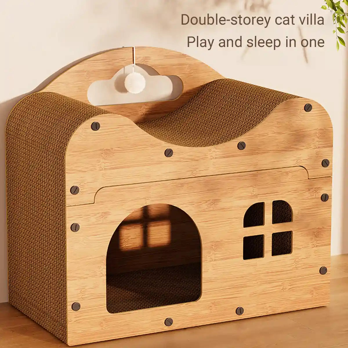 Wooden Cat Scratching House with Sisal Pad