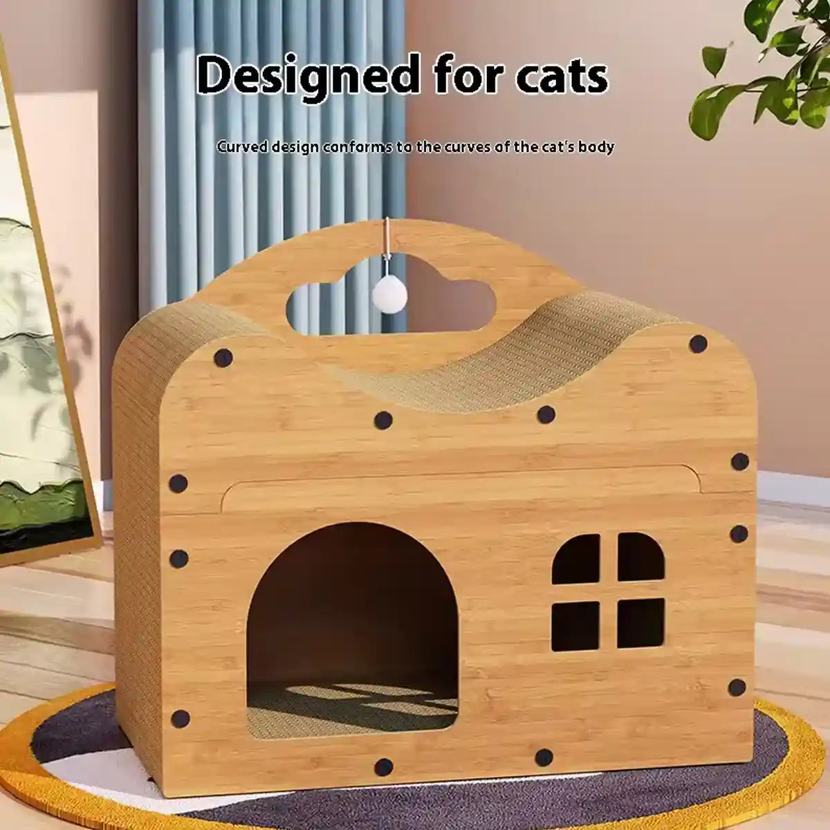 Wooden Cat Scratching House with Sisal Pad