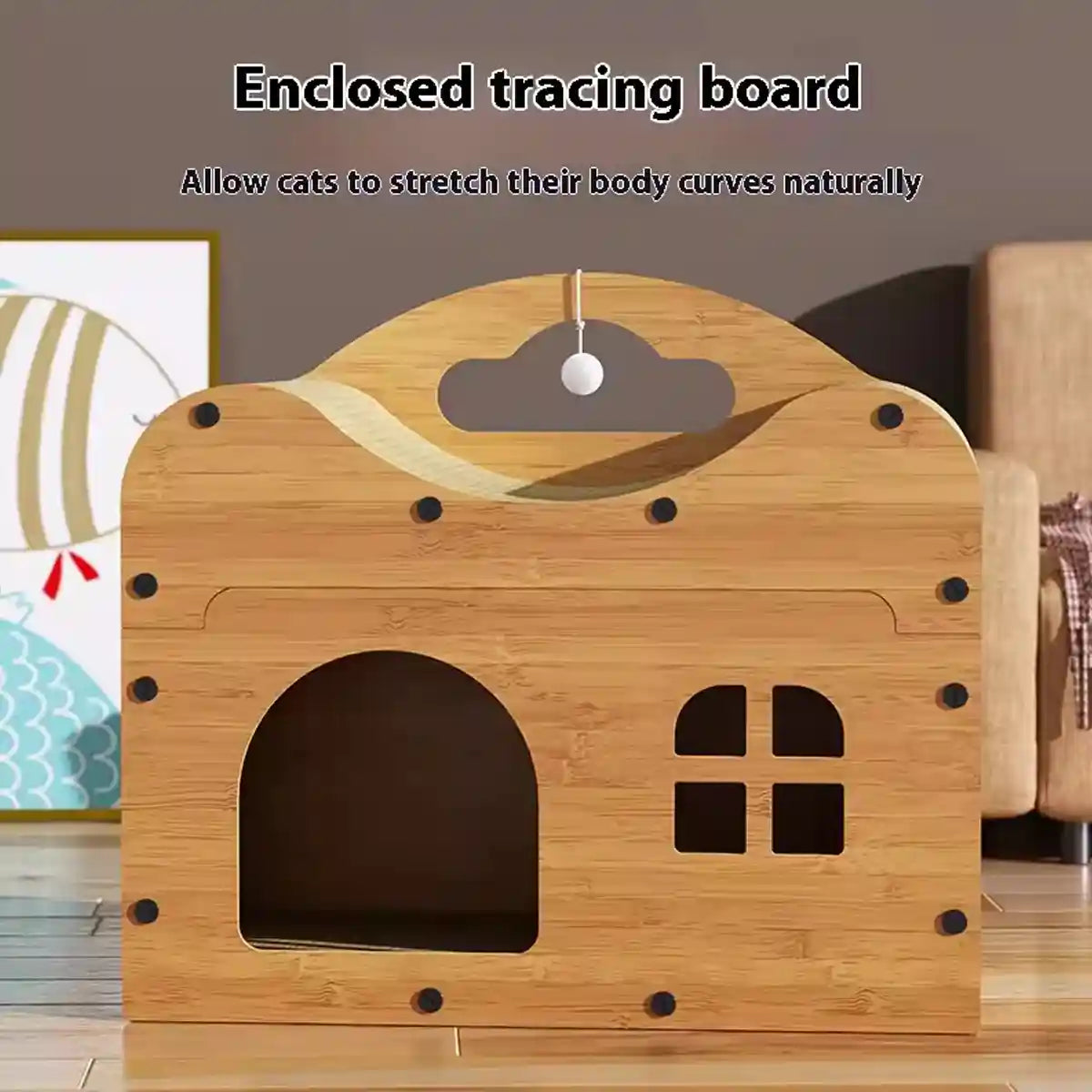 Wooden Cat Scratching House with Sisal Pad