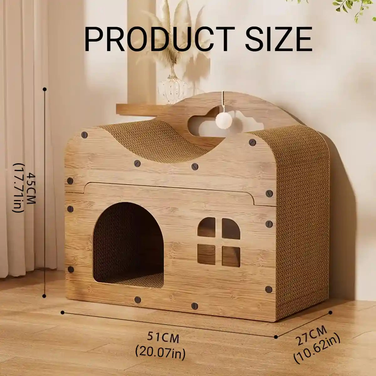 Wooden Cat Scratching House with Sisal Pad