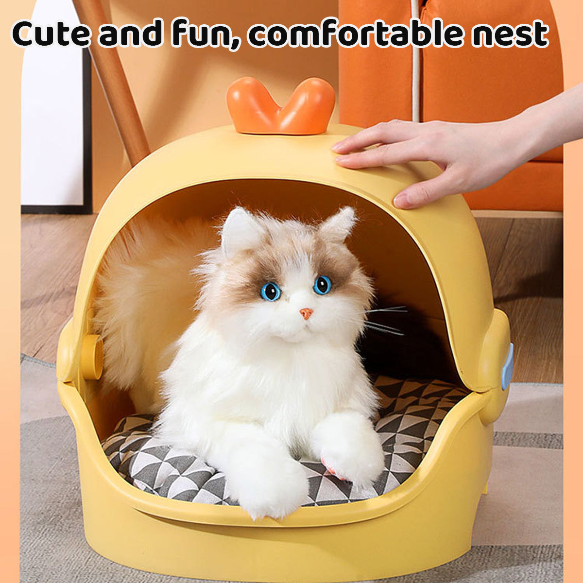 Semi-Enclosed Cat Bed With Cushion Duck Or Rabbit Design