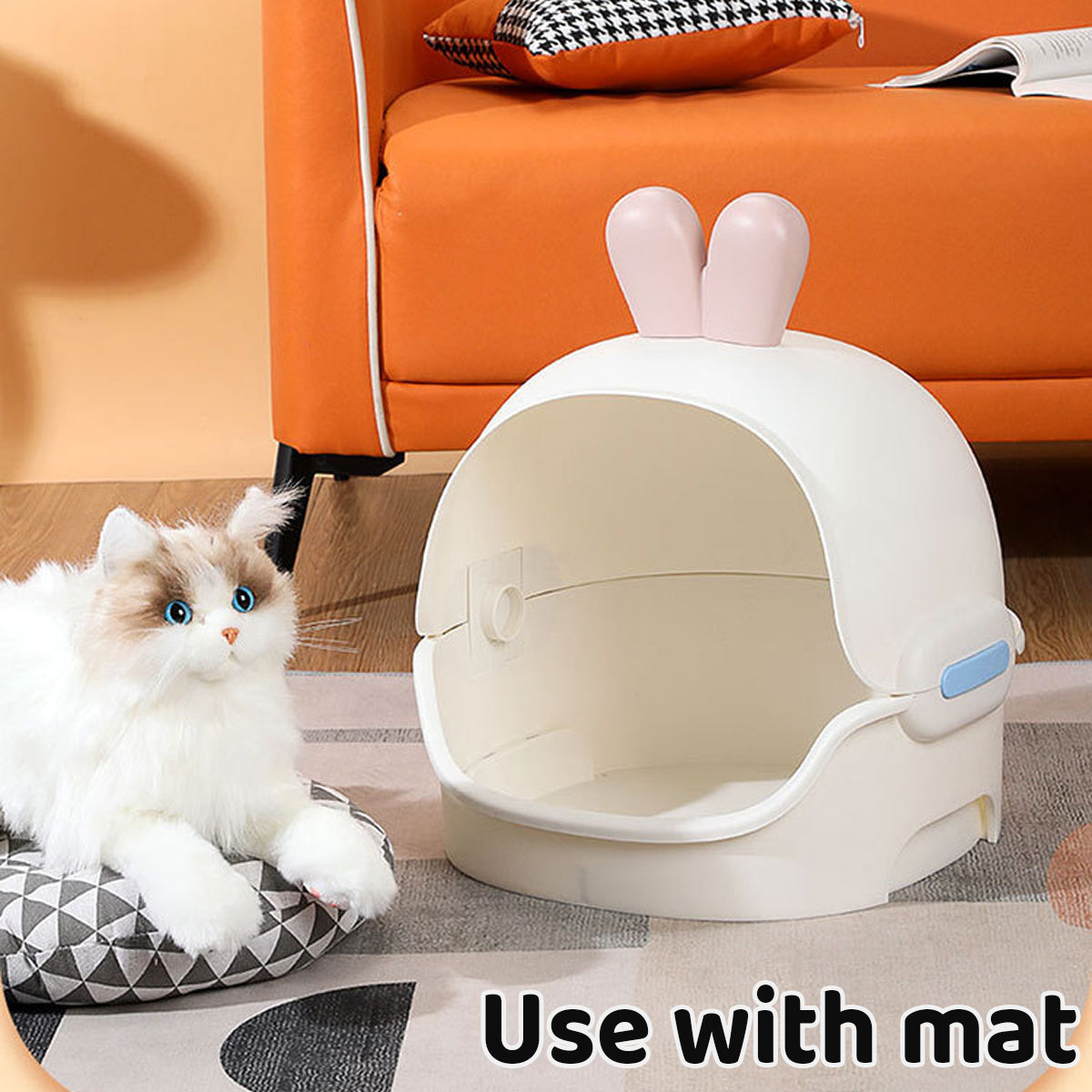 Semi-Enclosed Cat Bed With Cushion Duck Or Rabbit Design