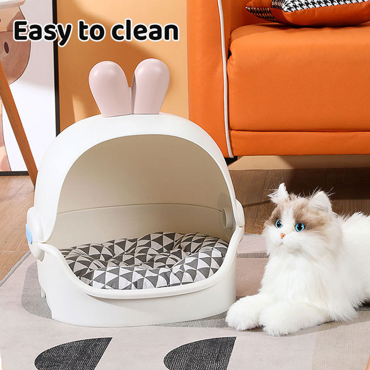 Semi-Enclosed Cat Bed With Cushion Duck Or Rabbit Design