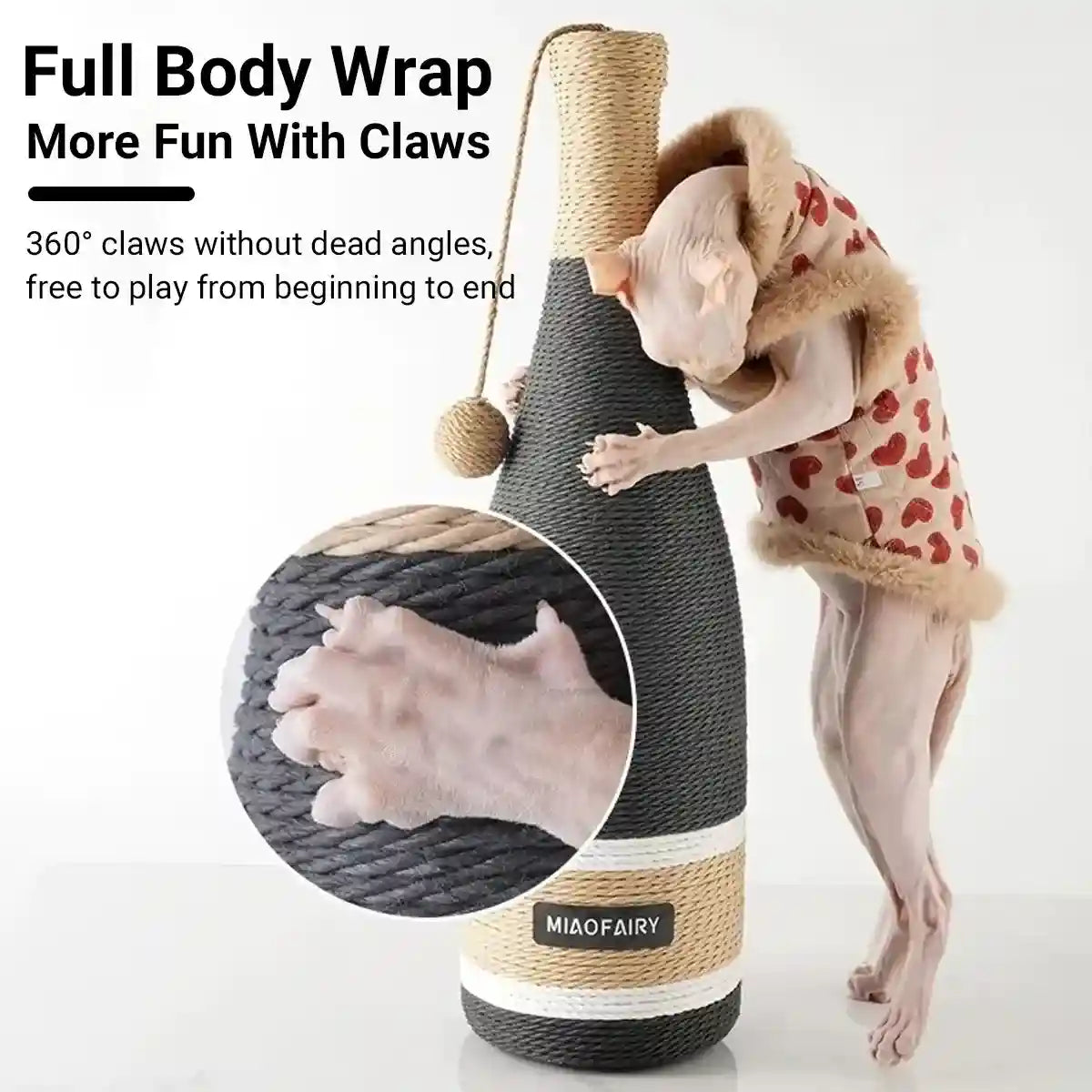 Wine Bottle Shaped Cat Scratching Post Stylish Hemp Rope Toy