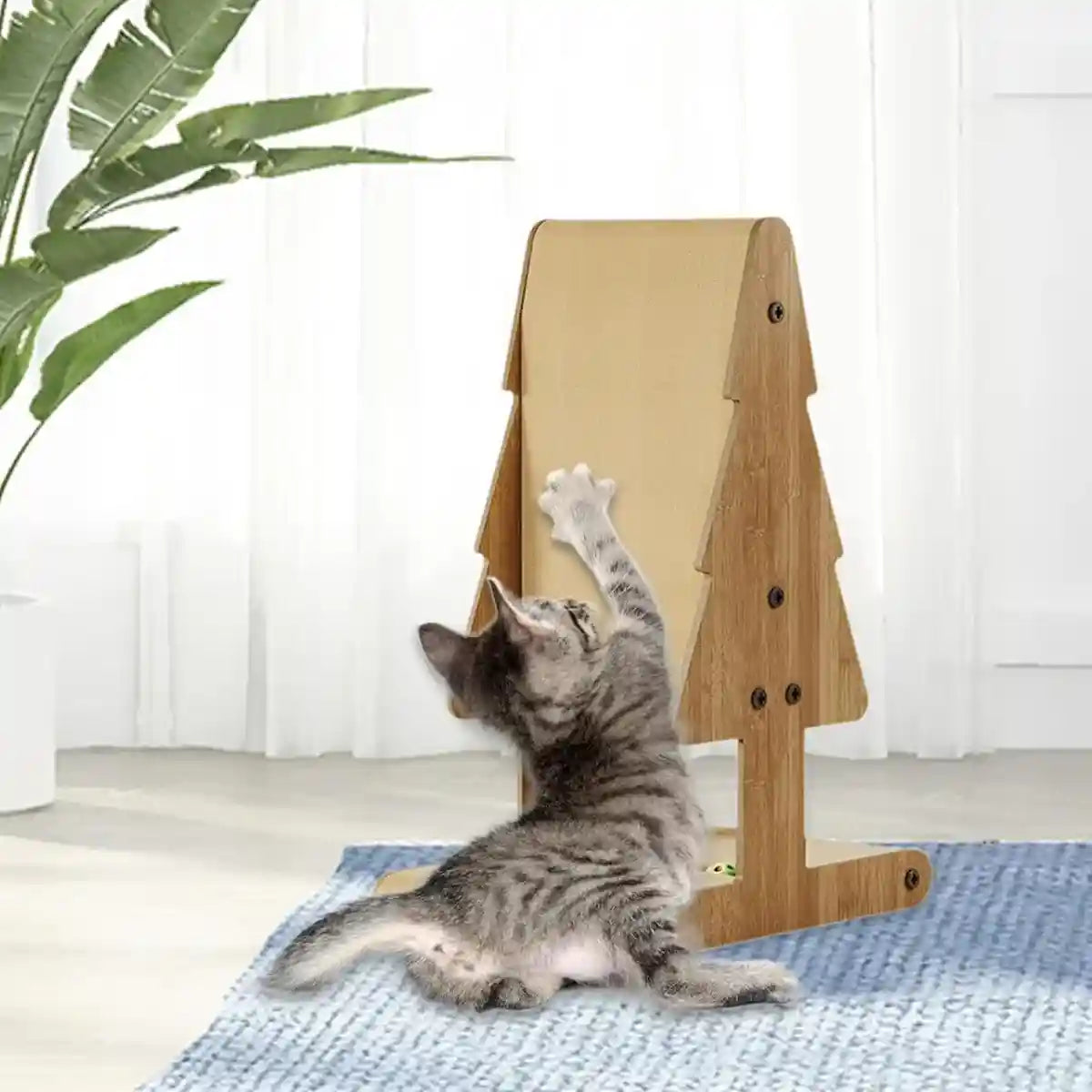 Tree Shaped Cat Scratching Board with Toy Ball Durable Cardboard Post
