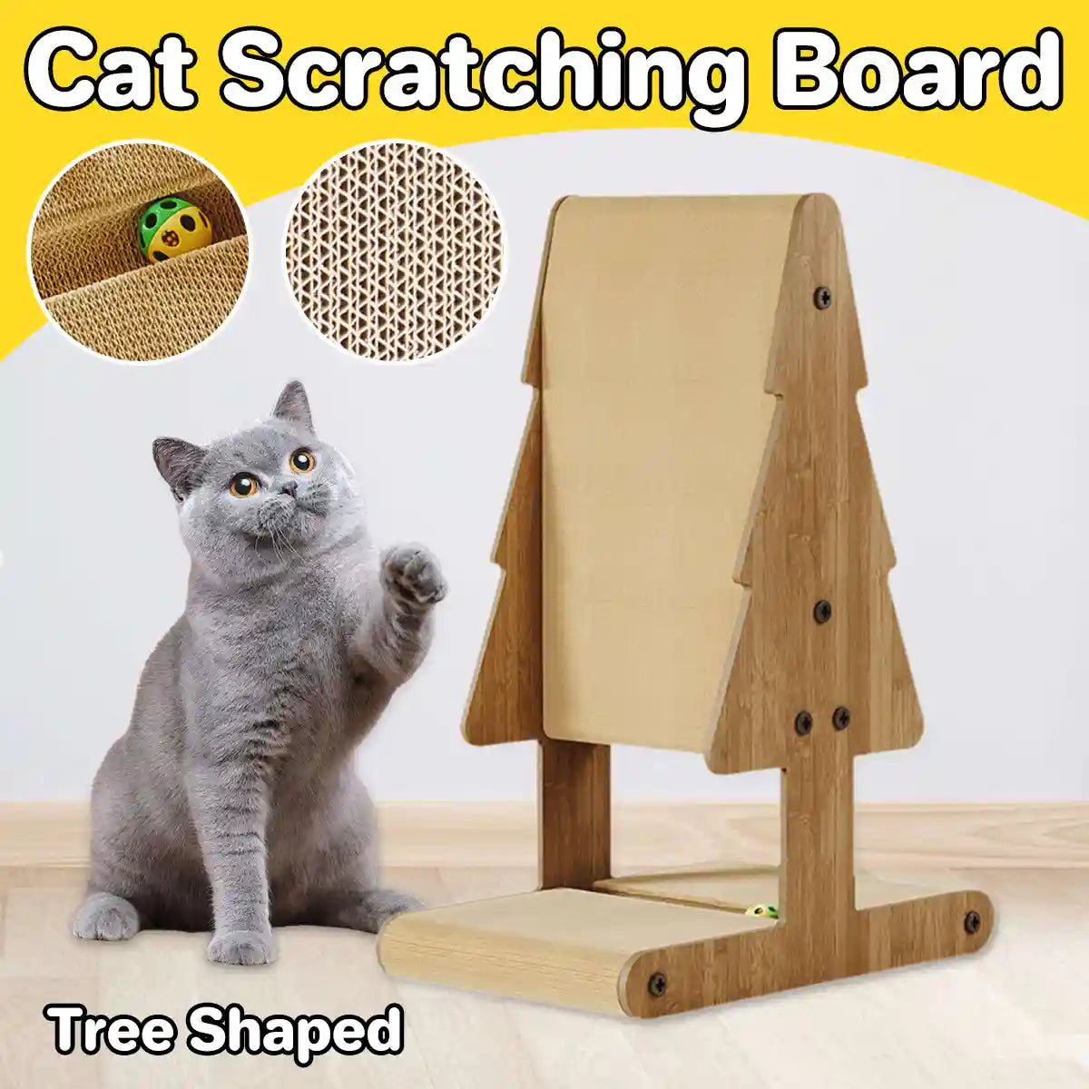 Tree Shaped Cat Scratching Board with Toy Ball Durable Cardboard Post