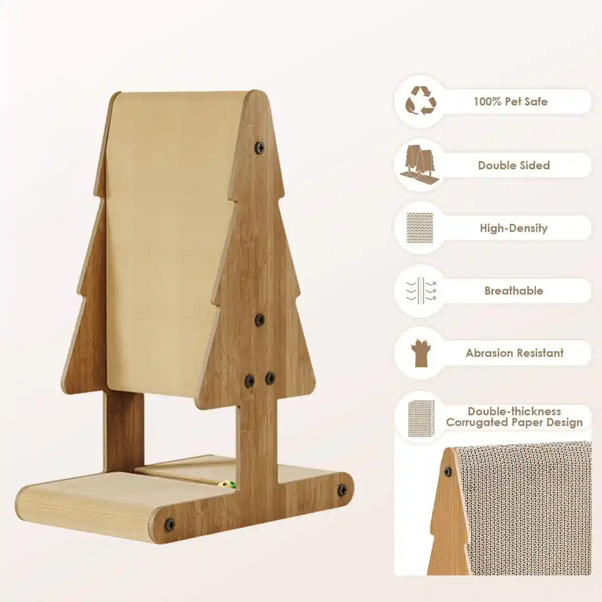 Tree Shaped Cat Scratching Board with Toy Ball Durable Cardboard Post