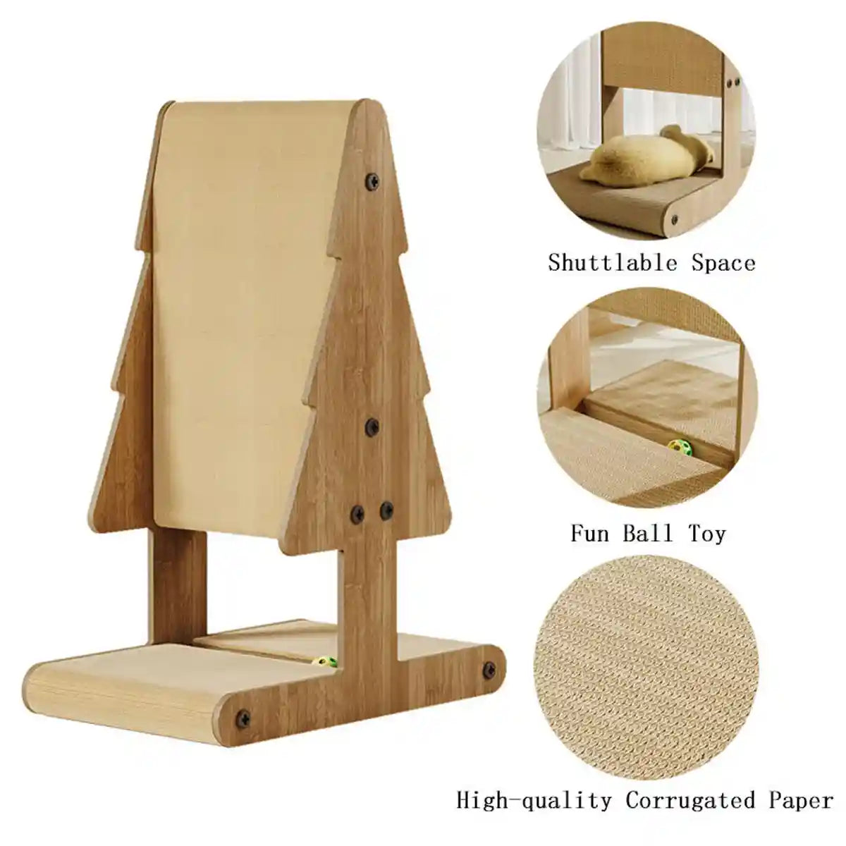 Tree Shaped Cat Scratching Board with Toy Ball Durable Cardboard Post