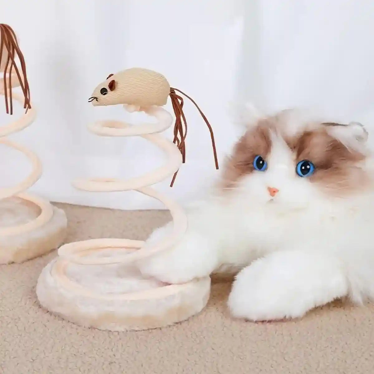 Cat Scratching Board Toy Spiral Design with Mouse or Fish